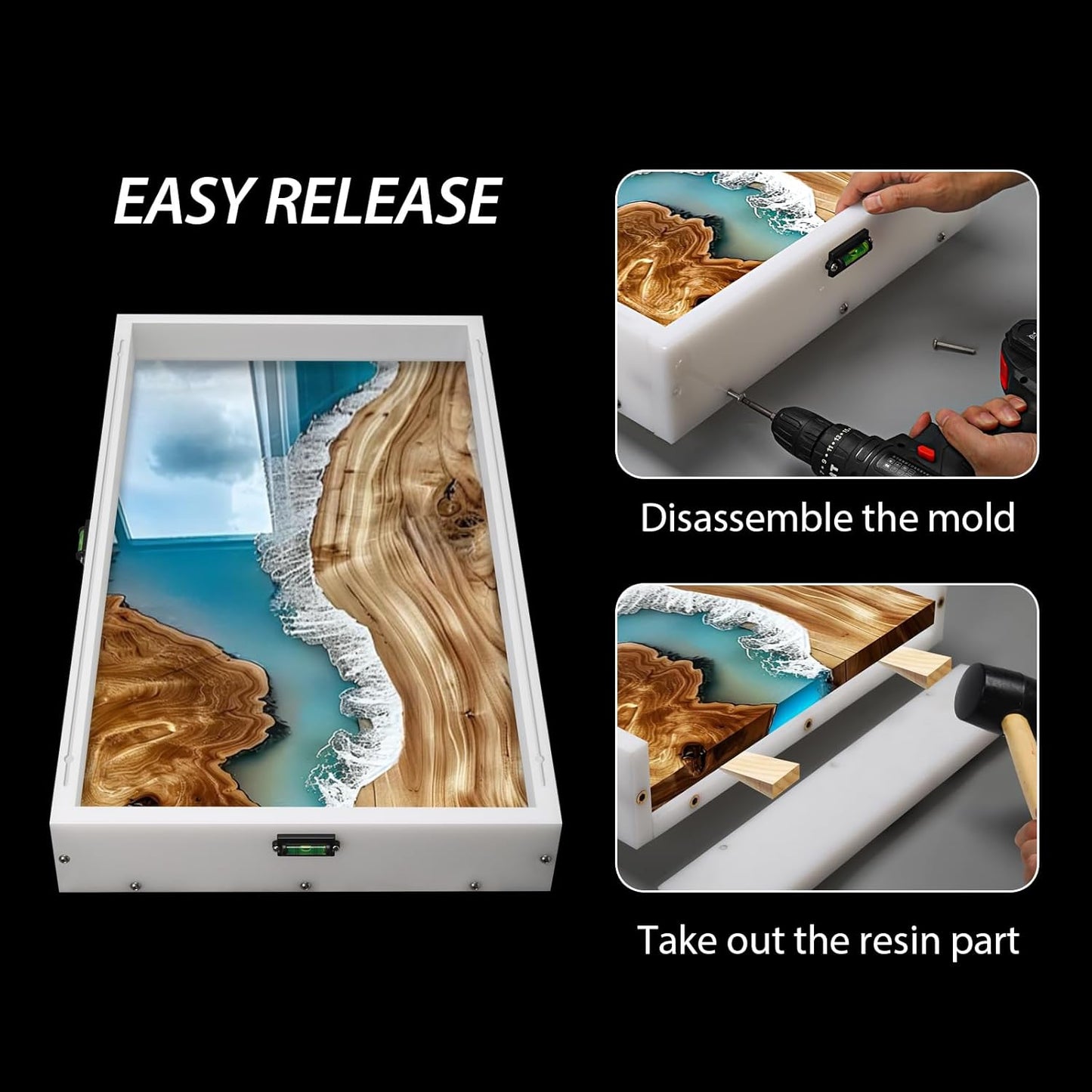 Large Reusable Epoxy Resin Mold 30×16×3 Adjustable Clamping System – Ideal Resin Molds for Coffee Tables, Trays, Cutting Boards & DIY Projects