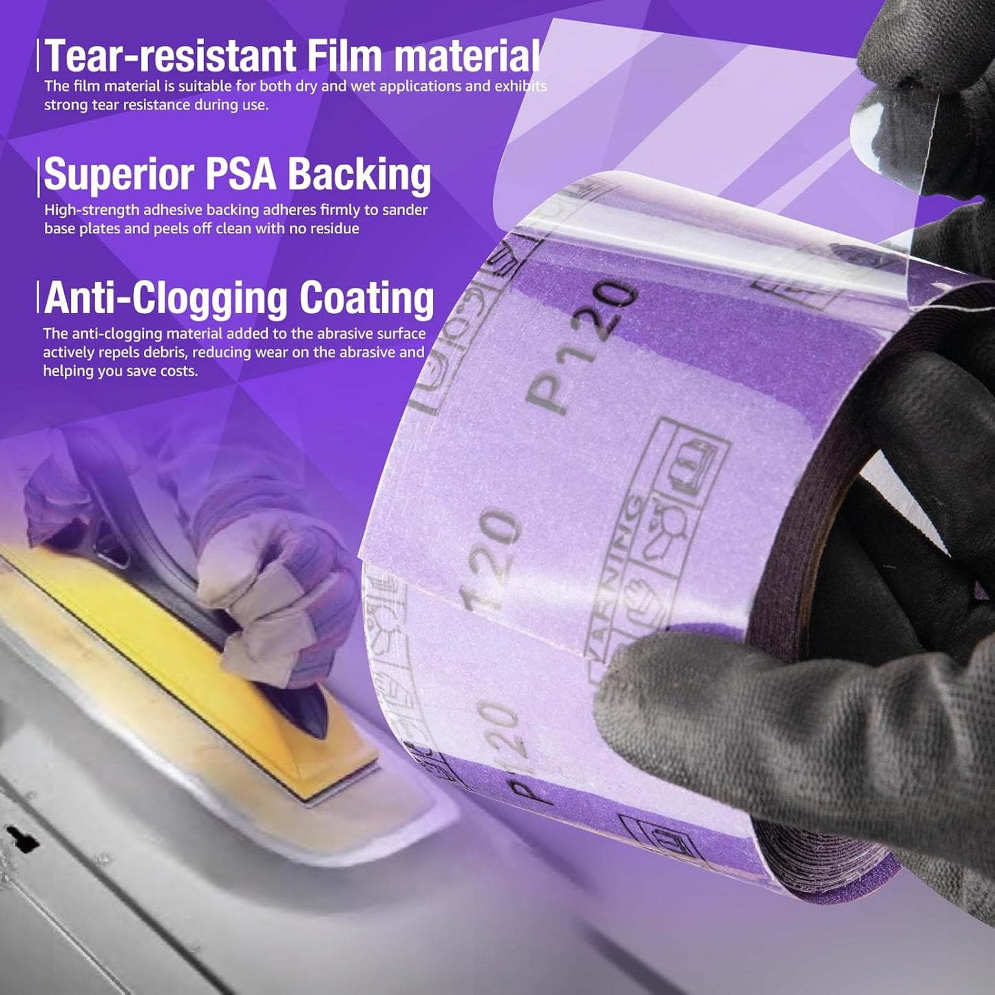 400 Grit PSA Purple Film Ceramic Sandpaper Roll, 2-3/4" Wide Continuous 20 Yard Longboard Sanding Roll Wet Dry Sanding Blocks Self Adhesive Sticky Back Sanding Sheets for Woodworking Automotive