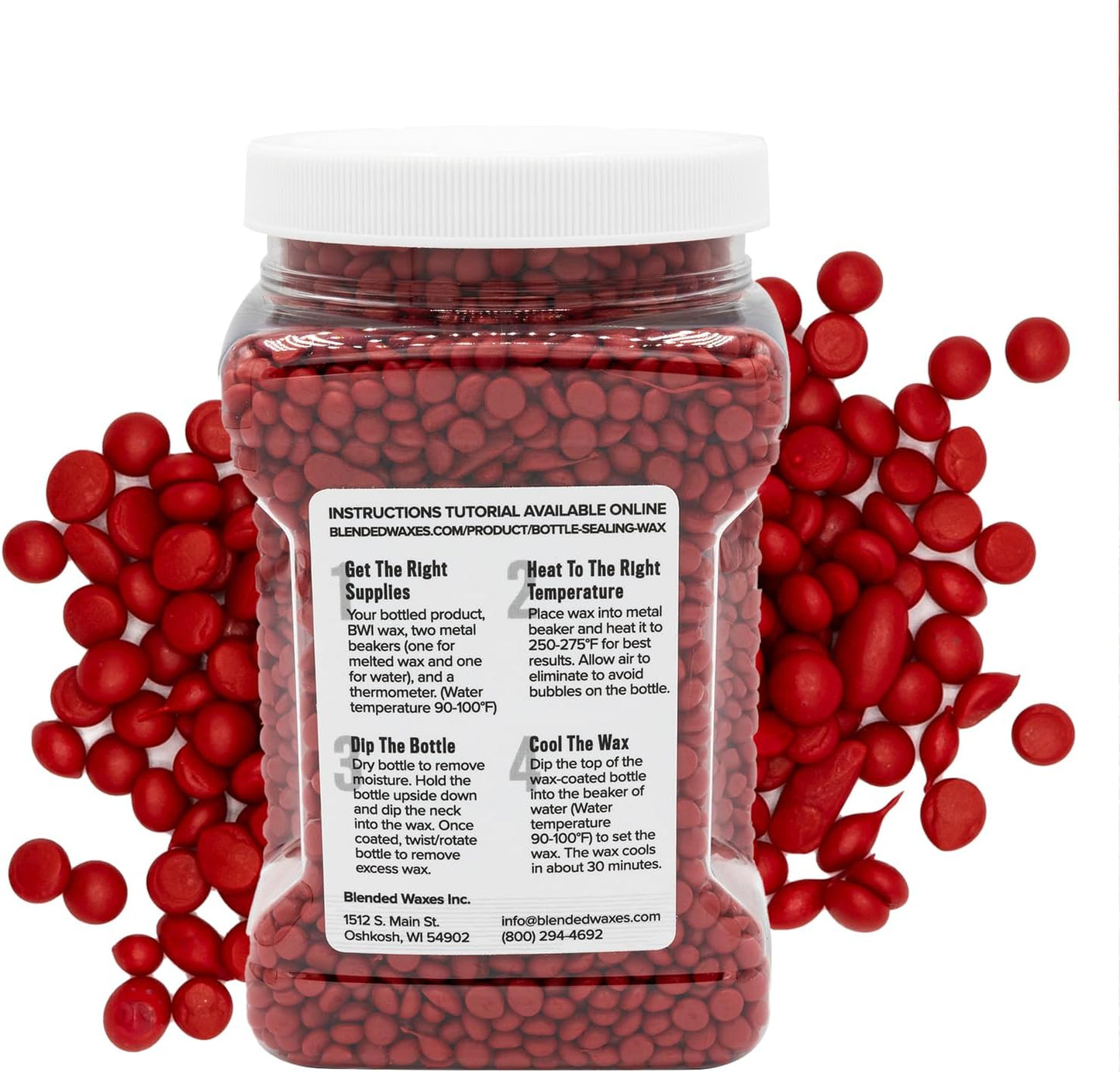 Blended Waxes, Inc. Bottle Sealing Wax, Premium Pastille Wax Seal Beads for Wine, Beer, and Liquor Bottle Closure, Seals Between 25-30 Bottles, 1 lb, Bright Red
