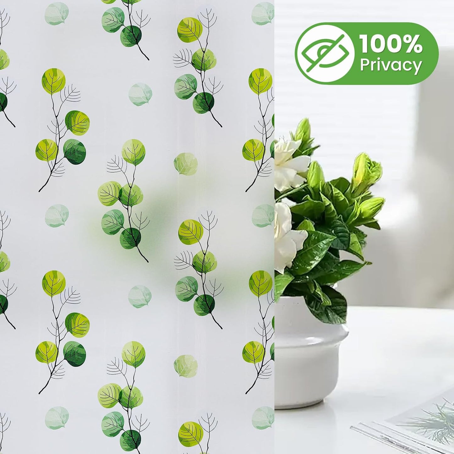 DKTIE Eucalyptus Leaves Stained Glass Window Film with Installation Tools, INS Style Window Privacy Film Decorative, Nordic Style for Home Decor (S541, 17.7'' x 118.1'')