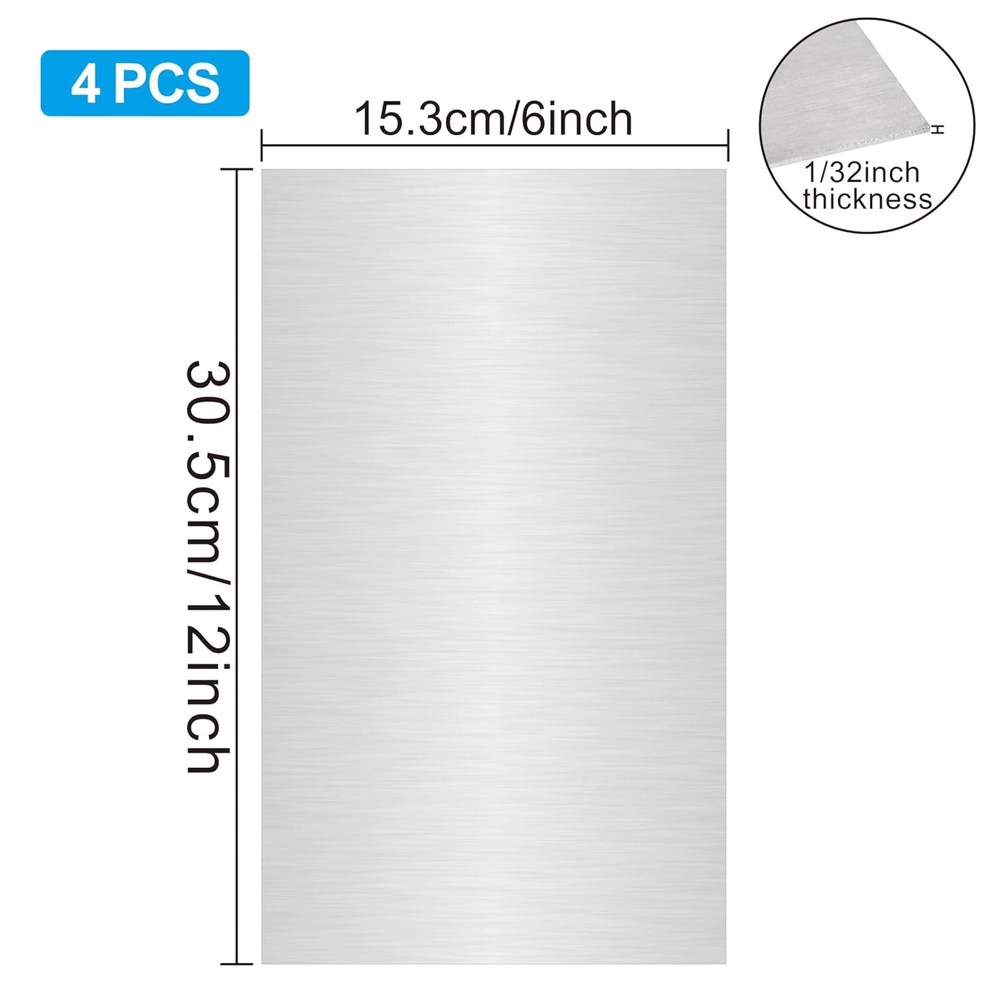 4PCS 6"x12"x1/32 Stainless Steel Metal Plates for Magnetic Mount Board Wall,Tickness 0.8mm 430 Stainless Steel Shim Stock Plates for Crafting, Kitchen, Office
