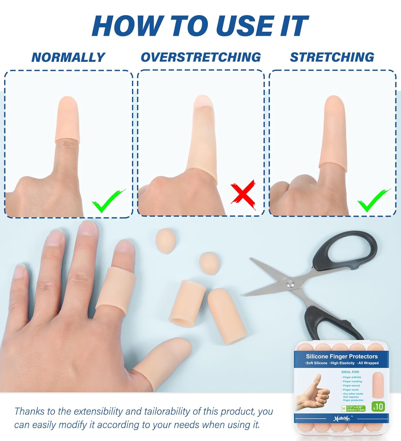 MasterMo Gel Finger Cots Protectors, Silicone Fingers Covers Bandages Caps Sleeves for Fingertip Thumb Protection, Ideal for Trigger, Arthritis, Cracking, Blisters, Callus, Hangnail & Pain Relief (Nude, M, 10PCS)