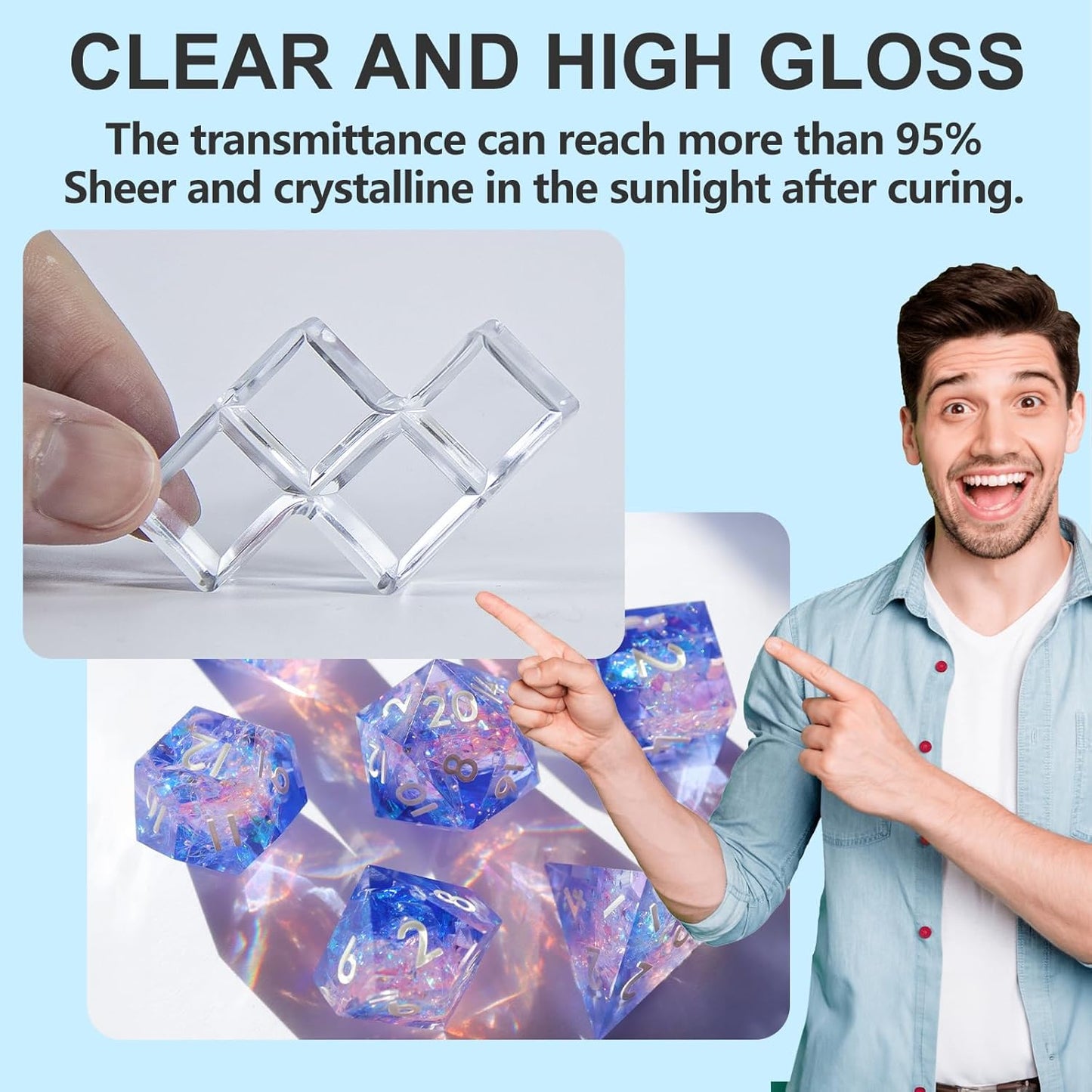 JDiction UV Resin, 300g High Gloss UV Resin Clear Solar Cure Sunlight Activated Glue Hard UV Resin Kit for Jewelry Making, Casting and Coating, DIY Crafts, Resin Art Supplies