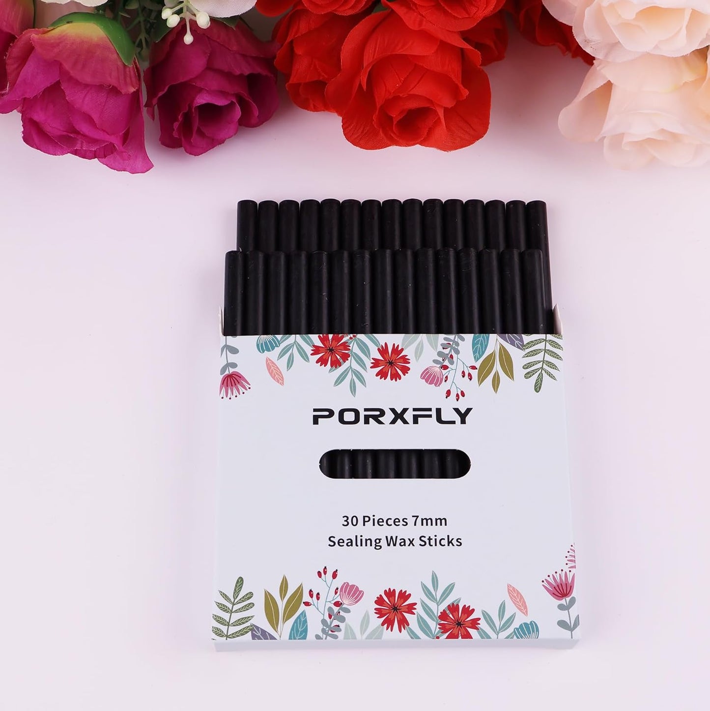 30 Pieces 7mm Sealing Wax Sticks for Glue Gun,PORXFLY Mini Wax Seal Sticks Great for Seals Stamp,Cards Envelopes,Wedding Invitations,Gift Wrapping,Wine Packages (Black)