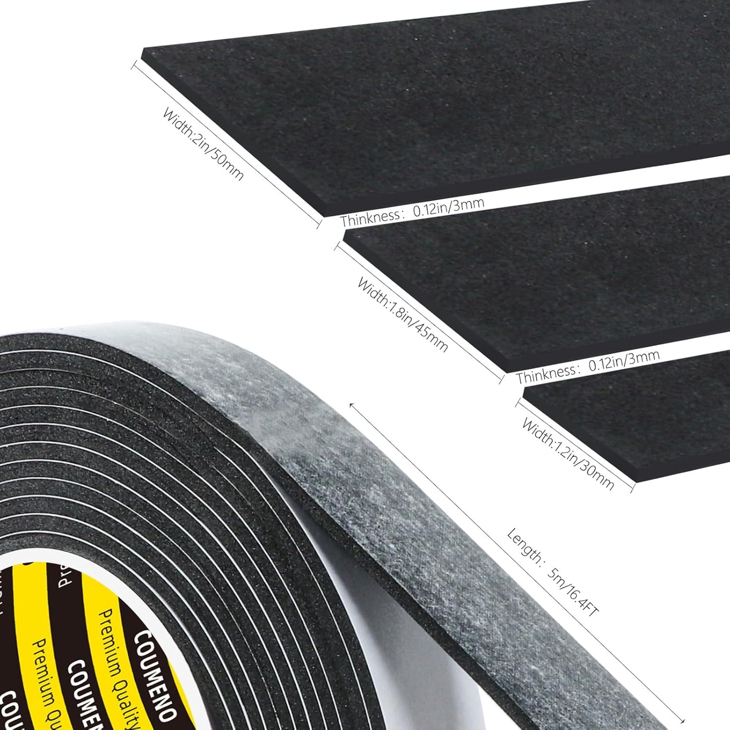 2 Pack EVA Single-Sided Adhesive Black Foam Tape,2inx16.4FT Single-Sided Sealing Strip Foam Pad Sponge Tape Window Weatherproof, Self-Adhesive Insulation Sealing Tape