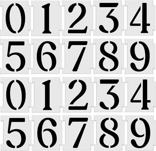 YEAJON 2 Inch Curb Stencil Kit 0-9 Address Number Stencils, 20Pcs Reusable 14 Mil Mylar Plastic Templates for Painting on Road, Wall, Wood, Mailbox