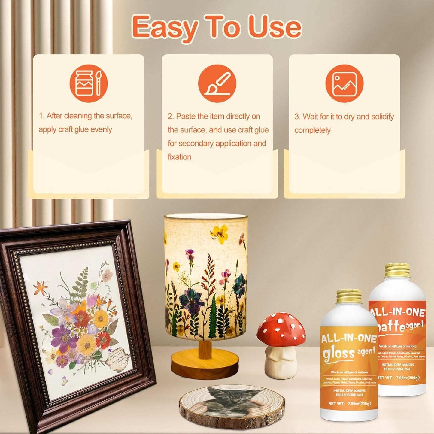 Crafts Sealer Gloss Finish, 200ml All Purpose Craft Glue, Varnish, and Finish, All in One Craft Glue for Wood, Paper, Acrylic Paints, Ceramics, Fabrics, Clay (Gloss)