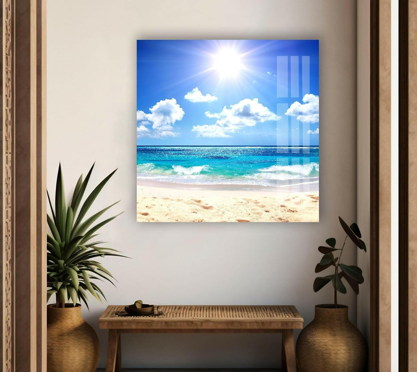 My Photostation.com 35.5Wx30H'' Summer Beach Landscape Glass Wall ArtTempered Glass Printing Wall Decor Large Wall Art Wall Hangings
