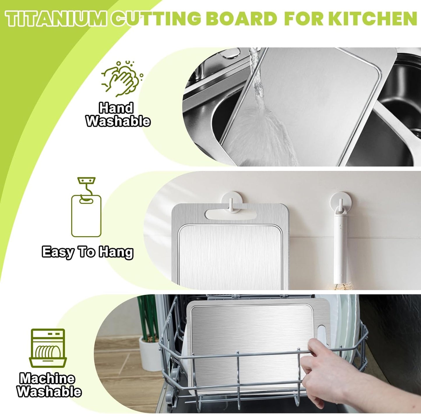 Titanium Cutting Board with Juice Groove-Pure Titanium Cutting Boards For Kitchen，Double-Sided Metal Chopping Board Titanware Cutting Mat for Cutting Meats, Fruits & Vegetables (15.4"L x 11"W)