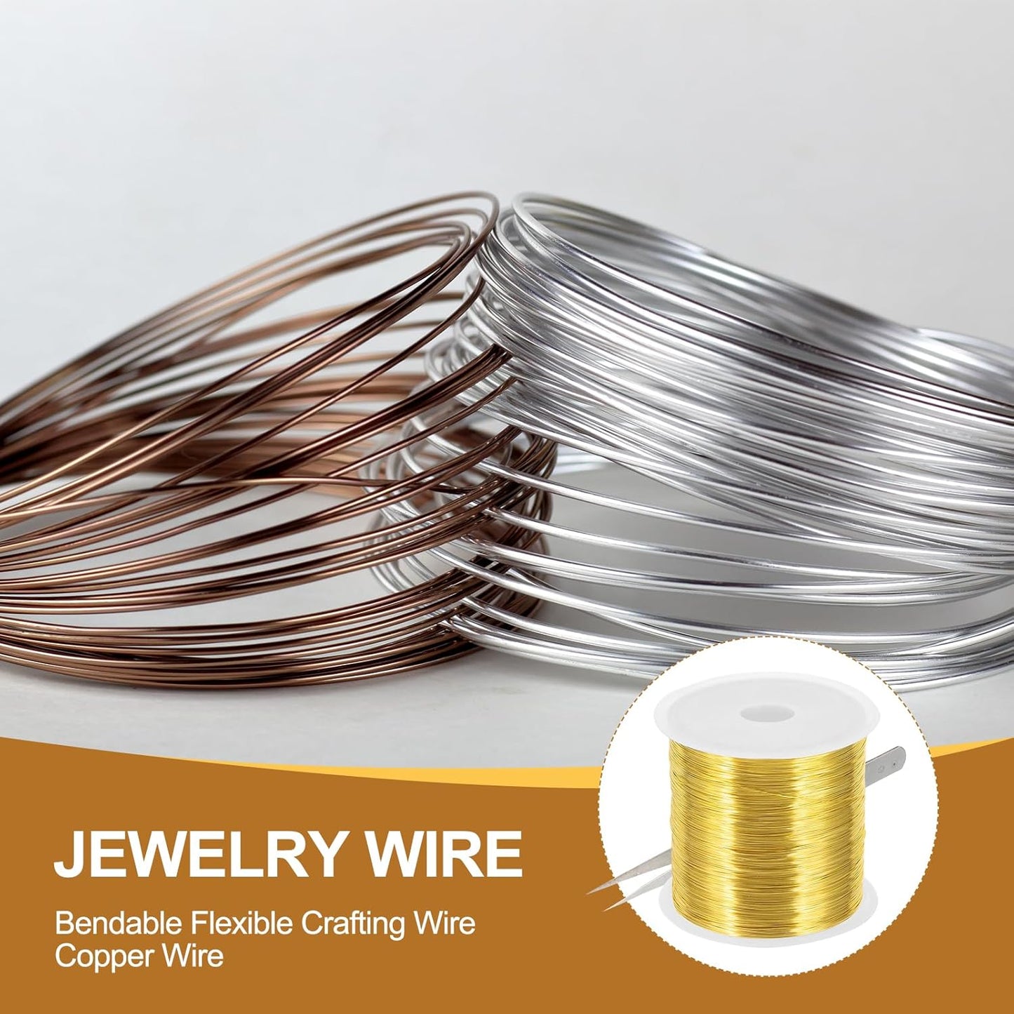 PATIKIL 26 Guage/ 0.4 mm 328 Feet Jewelry Craft Wire, 2 Pcs Copper Beading Wires with Plier for Beading Jewelry Making Supplies Earrings Bracelets Accessories Sculptures Gardening, Gold