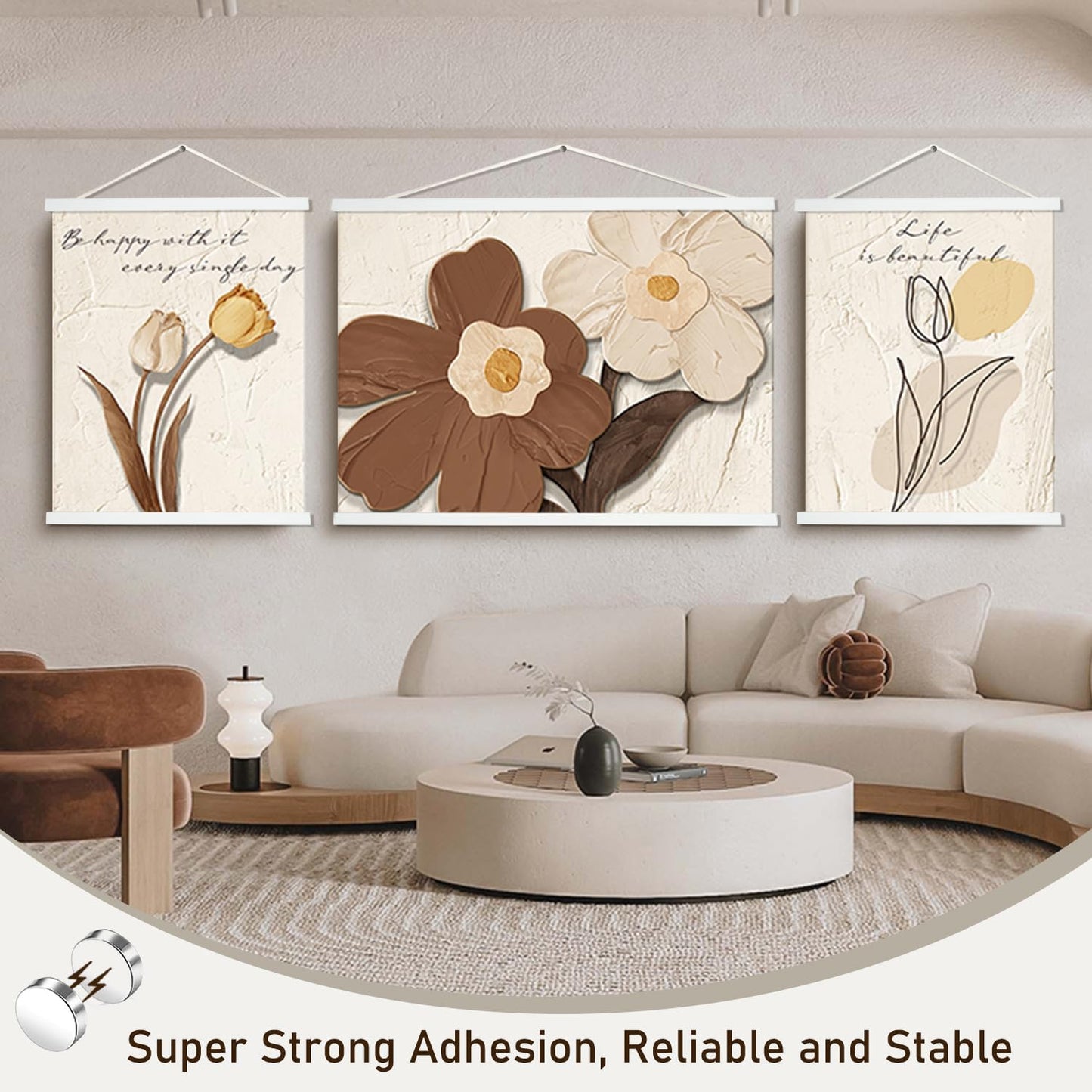 Artmag Magnetic Poster Hanger Frame, 40x27 40x30 40x60 Light Wood Wooden Magnet Canvas Artwork Print Poster Hangers Frames Hanging Kit (White, 40")
