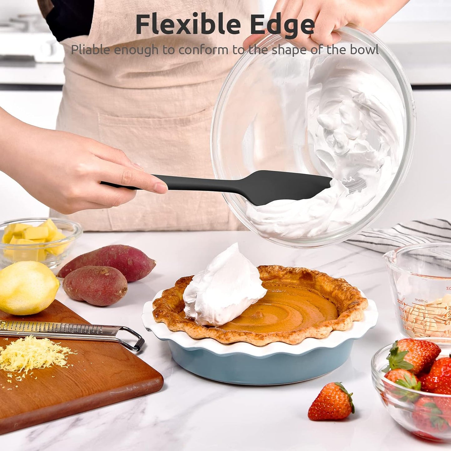 Heat Resistant Silicone Spatula Set: U-Taste 600ºF High Temp Seamless Food Grade Utensil, Flexible Rubber Silicon Kitchen Cooking Mixing Baking Scraper for Nonstick Cookware Set of 4 (Black)