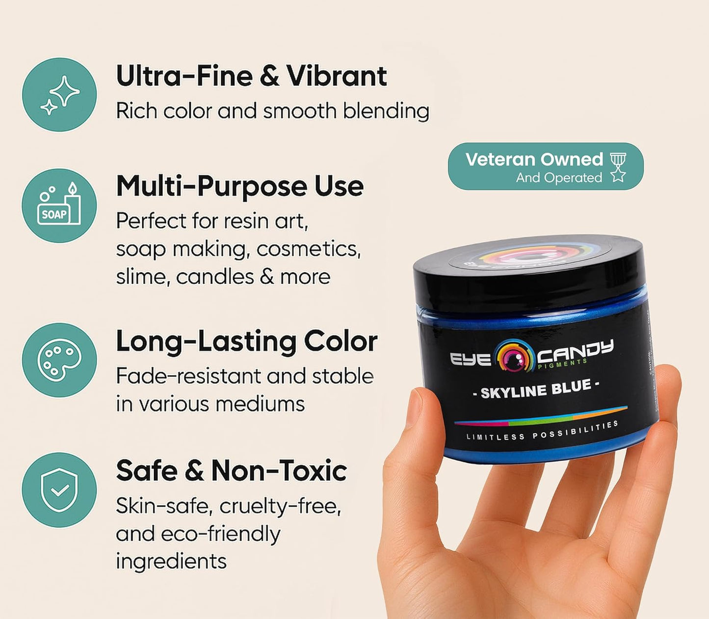 Eye Candy Premium Mica Powder Pigment “Skyline Blue” (50g) Multipurpose DIY Arts and Crafts Additive | Woodworking, Epoxy, Resin, Bath Bombs, Paint, Soap, Nail Polish, Lip Balm (Skyline Blue, 50G)