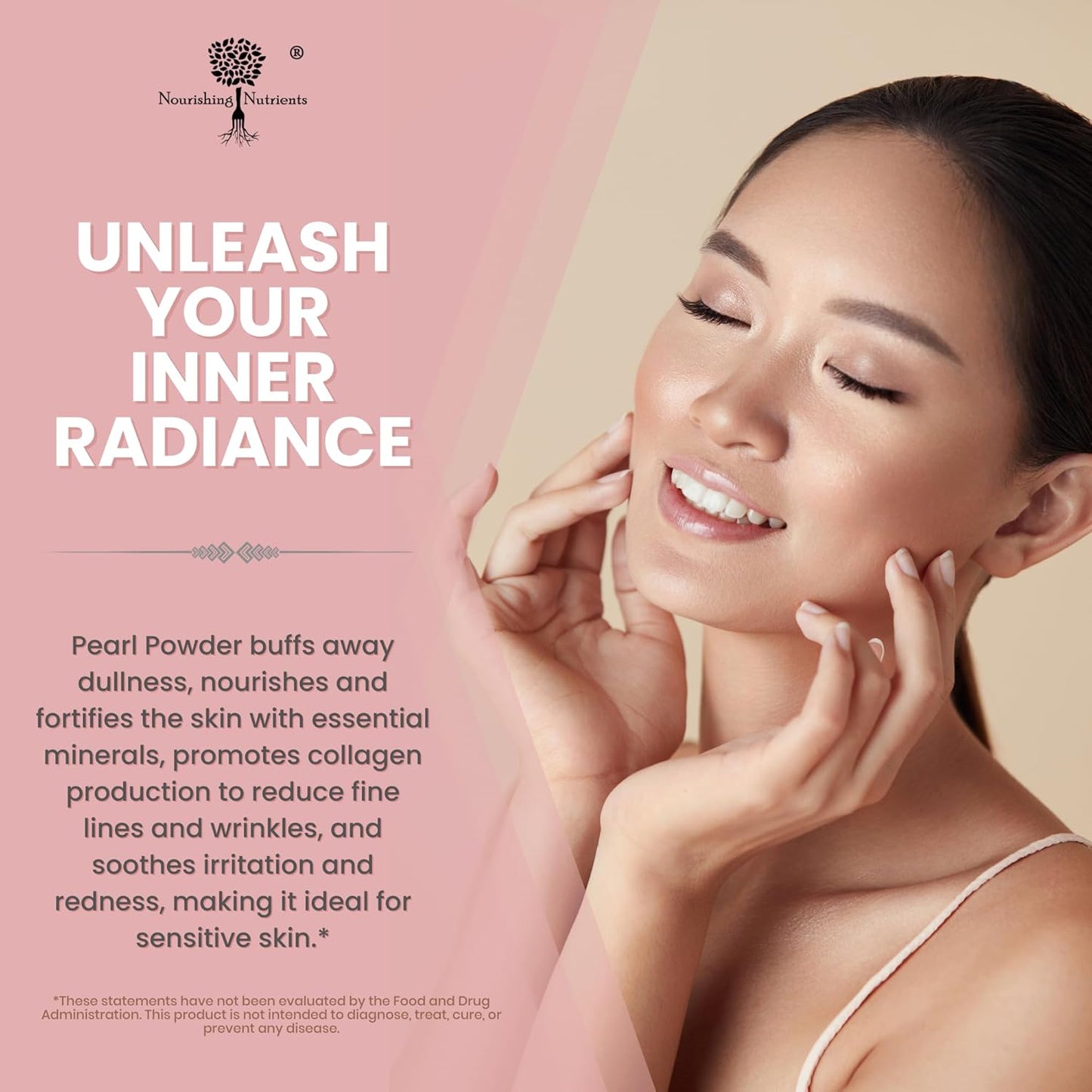 Pearl Powder Supplement for Skin Health - Anti-Aging, Antioxidant & Collagen Production - Healthy Eyes, Hair and Nails, Supports Immunity, Mood and Sleep - With Calcium and Amino Acids 60g 30 servings