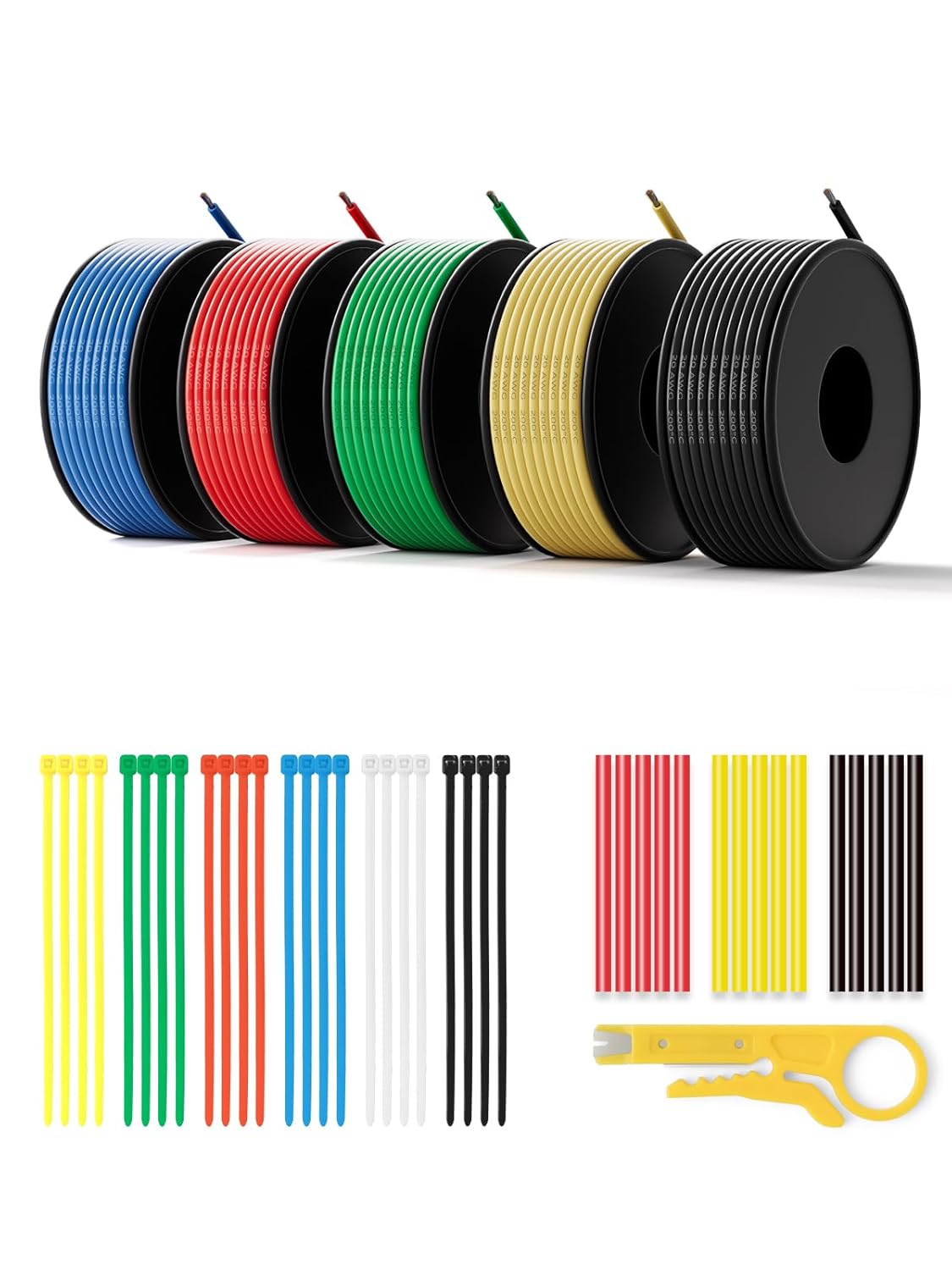 20 AWG Silicone Wire Kit 50FT, 20 Gauge Stranded Tinned Copper Wire Spool, 5 Colors 10FT Each,Flexible Electrical Wire for DIY, Automotive, LED, Arduino, Battery Projects