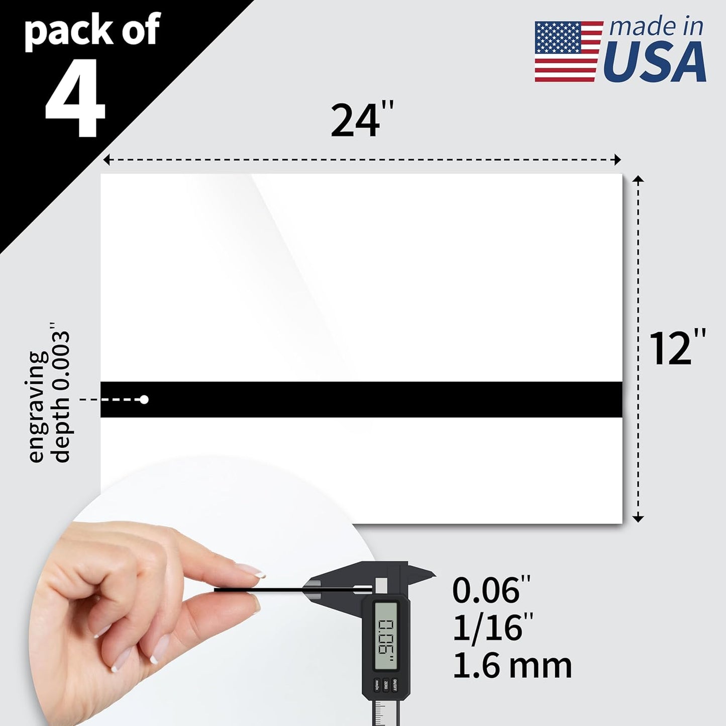Trotec TroLase | 12"x24"x1/16", 4 Pcs | Gloss White/Black | 2 Ply | Modified Acrylic | Laser Engraving Double Color Plastic Sheet | Engraving Blanks for Laser, Saw, Guillotine | Made in USA
