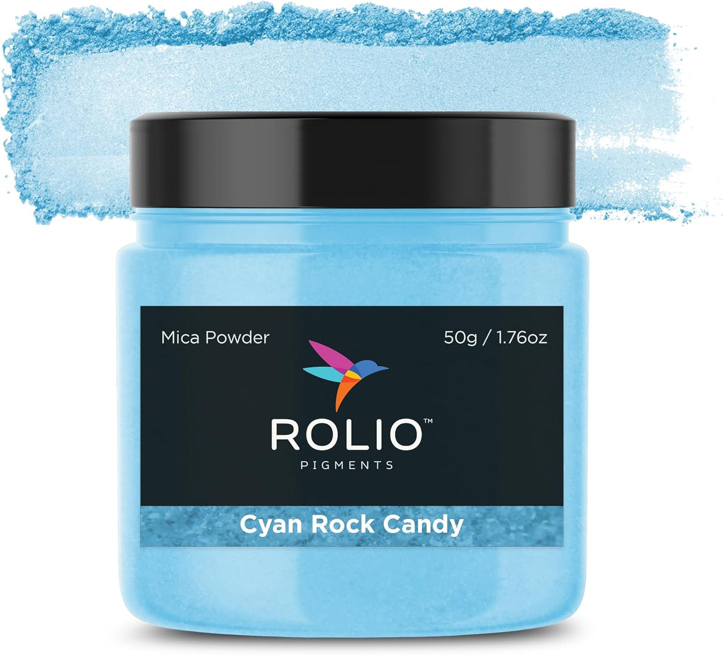 Rolio Premium Mica Powder - Cyan Rock Candy (50G / 1.76oz) - 1 Jar of Blue Pigment Powder for Epoxy Resin, Dye, Soap Making, Nail Polish, Paint, Candle Making, Bath Bombs, Slime