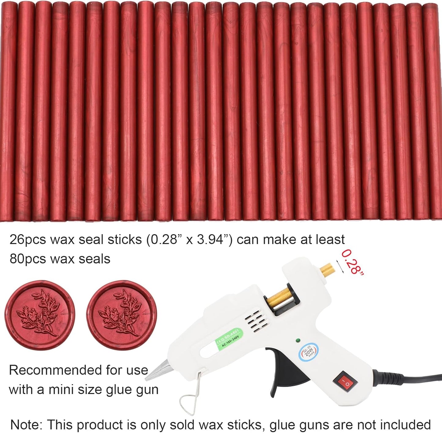Wine Red Wax Seal Sticks 26pcs, Andotopee Glue Gun Wax Seal Sticks for Wax Seal Stamp, Premium Sealing Wax for Envelope Letter Seal Wedding Invation Craft Adhesive, Great Gift Ideas (Mini Size)