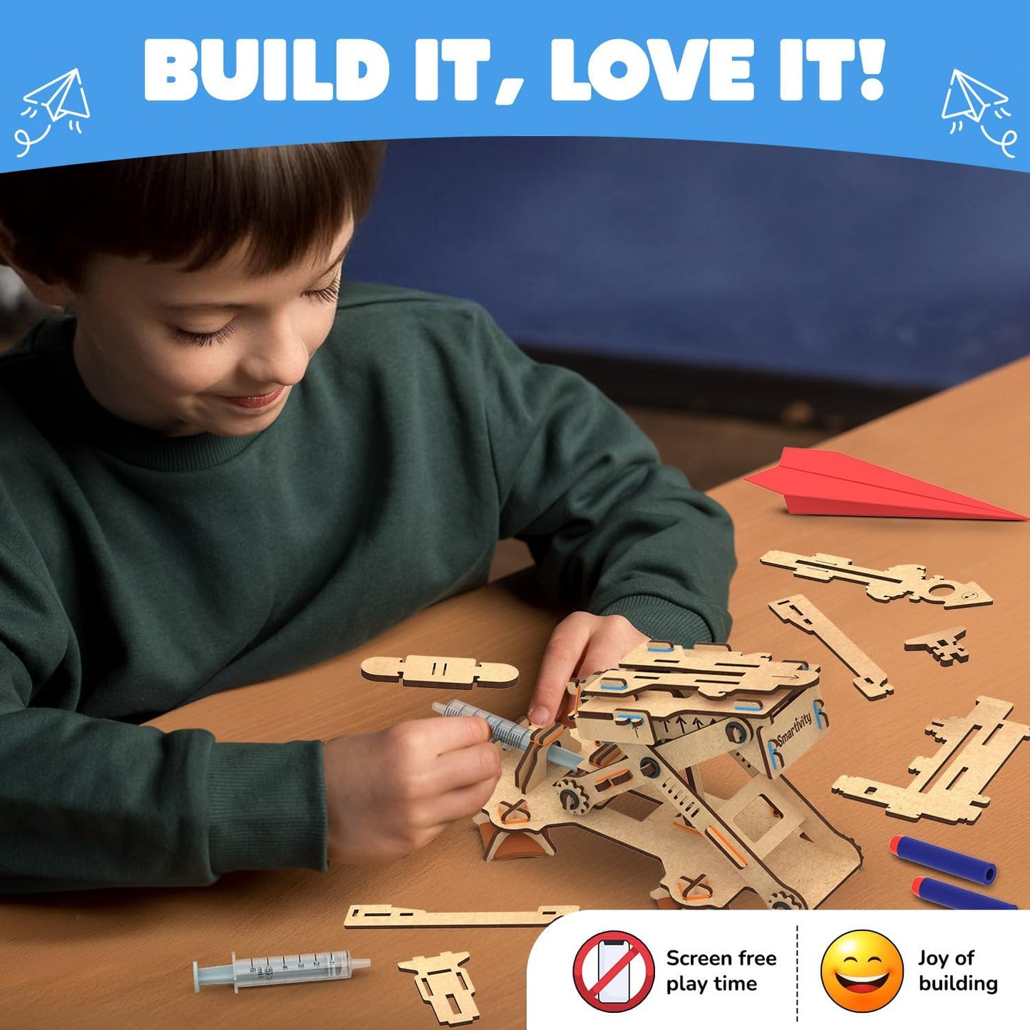 Smartivity DIY 2in1 Hydraulic Airplanes & Darts Launcher STEM Toy for Kids Ages 6-14 Years I Birthday Gifts for Smart Kids | DIY Science Kit for Boys & Girls 6, 8,10,12,14 Years Old
