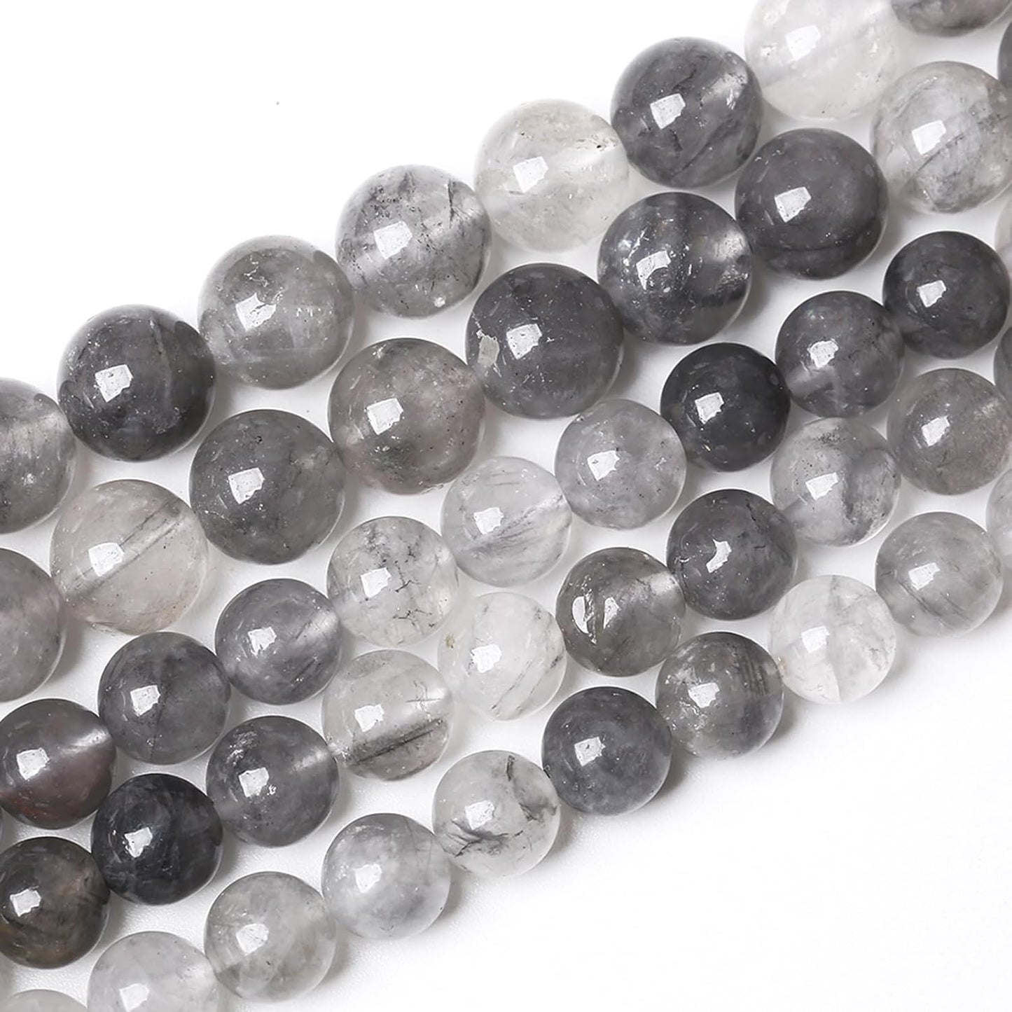45pcs 8mm Natural Grey Cloud Crystal Stone Beads for Jewelry Making Energy Healing Power Stone Beads DIY Bracelet Necklace Accessories 15"(8mm, Grey Cloud Crystal)