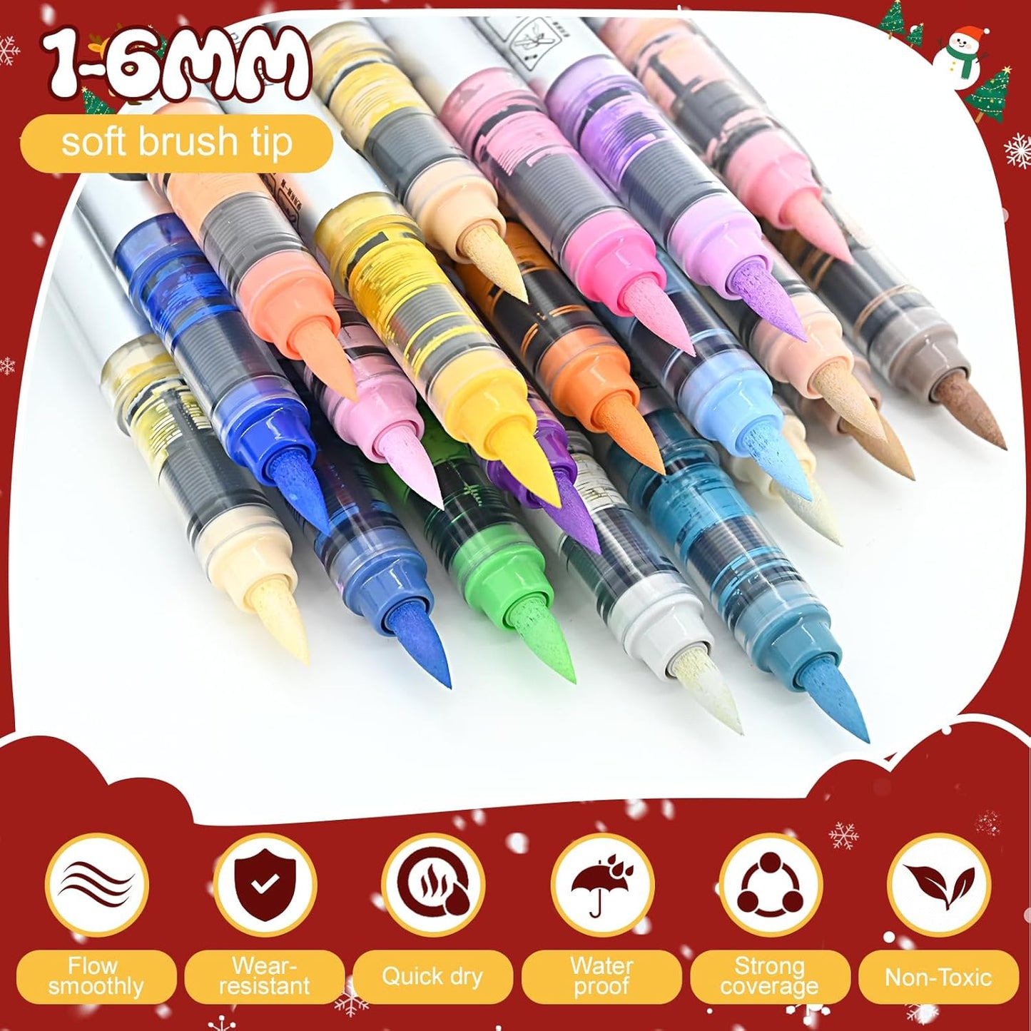 6 Color Acrylic Paint Markers, Brush Tip Acrylic Paint Pens With Visual Ink Window, Fabric Paint Markers for Clothes, Textile - High Coverage on Wood, Glass, Rock - DIY Art Supplies for Kids, Adults