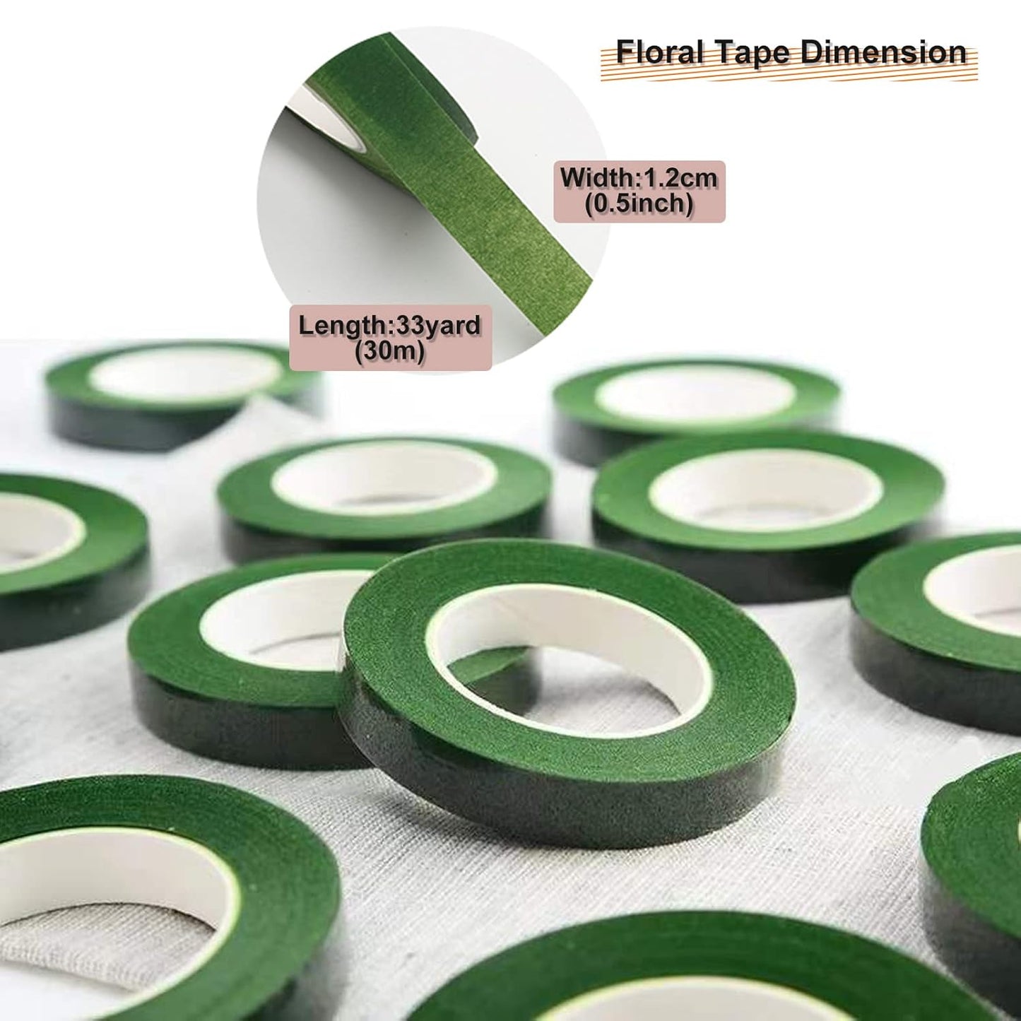 12 Rolls 1/2 Inch 30 Yard Green Floral Tape for Bouquet Stem Wrapping - Adhesive, Waterproof and Flexible (Dark Green)
