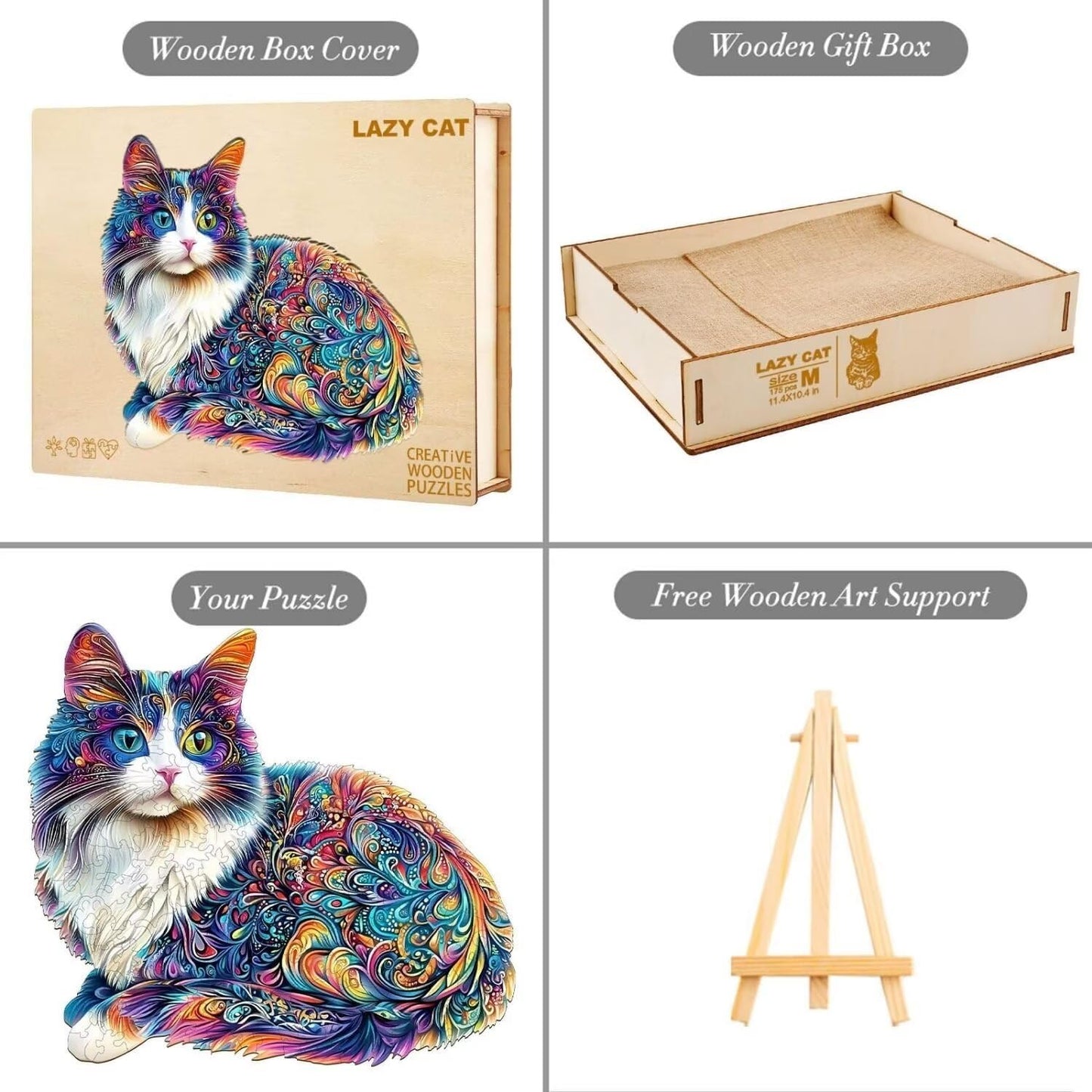 Lazy Cute Cat Adults Gifts Wooden 240 Pieces 13.4 * 12.2in