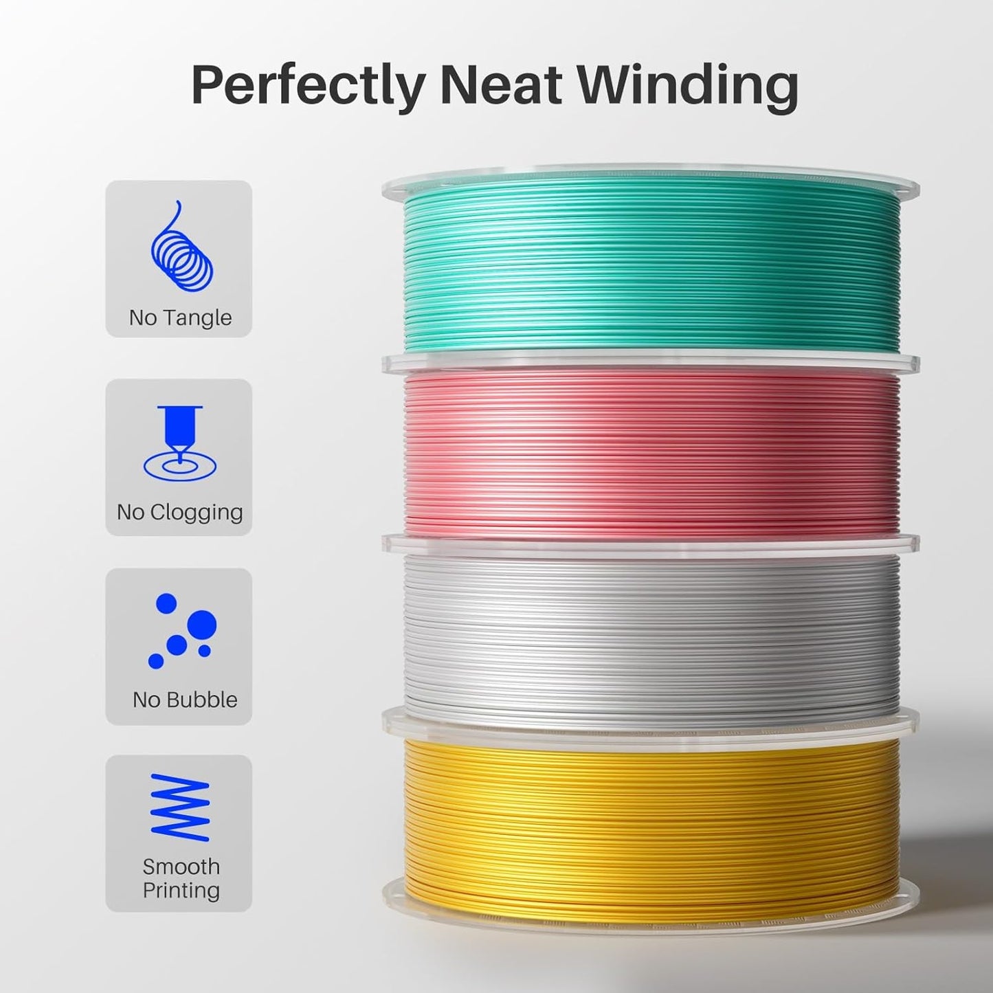 ELEGOO Silk PLA Filament 1.75mm Triple Colors Orange Blue Purple 250g, Shiny Tri-Color 3D Printer Filament Dimensional Accuracy +/- 0.05mm, 250g Spool Fits for Most FDM 3D Printers