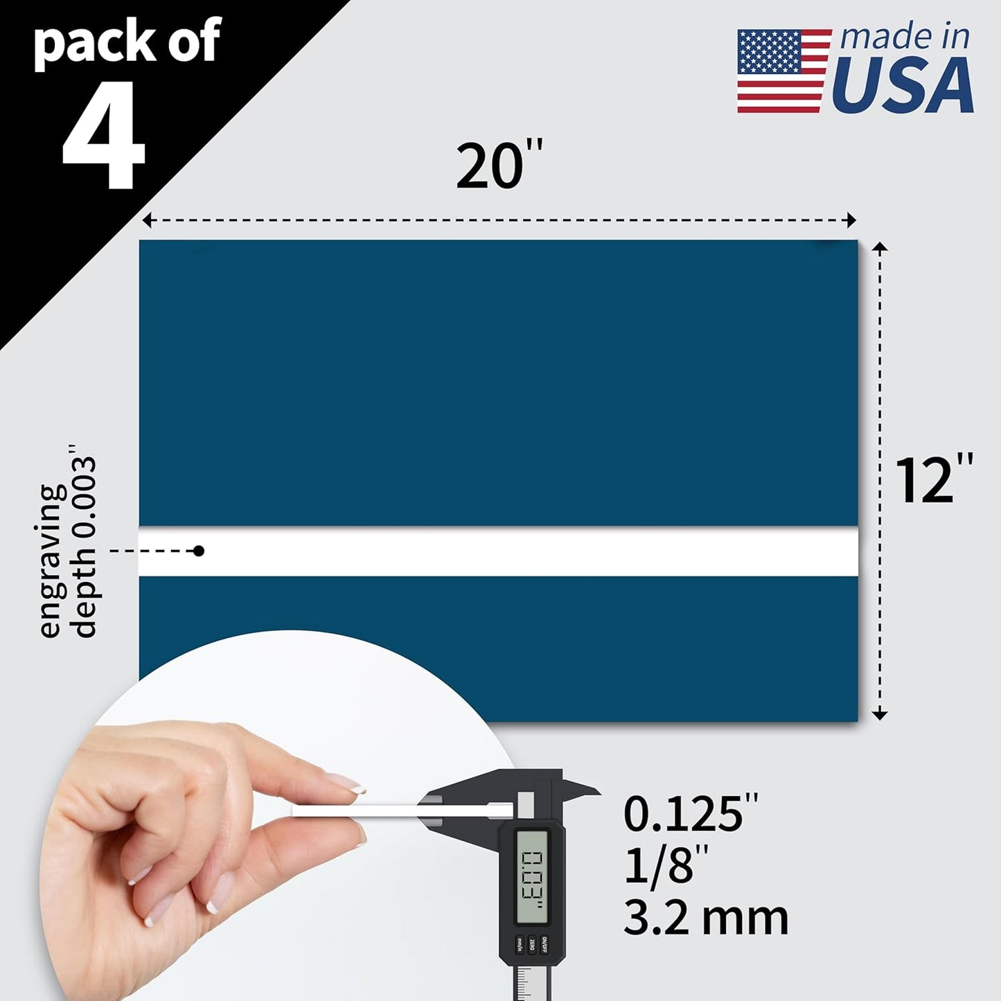 Trotec TroLase | 12"x20"x1/8", 4 Pcs | Blue/White | 2 Ply | Modified Acrylic | Laser Engraving Double Color Plastic Sheet | Engraving Blanks for Laser, Saw, Guillotine | Made in USA