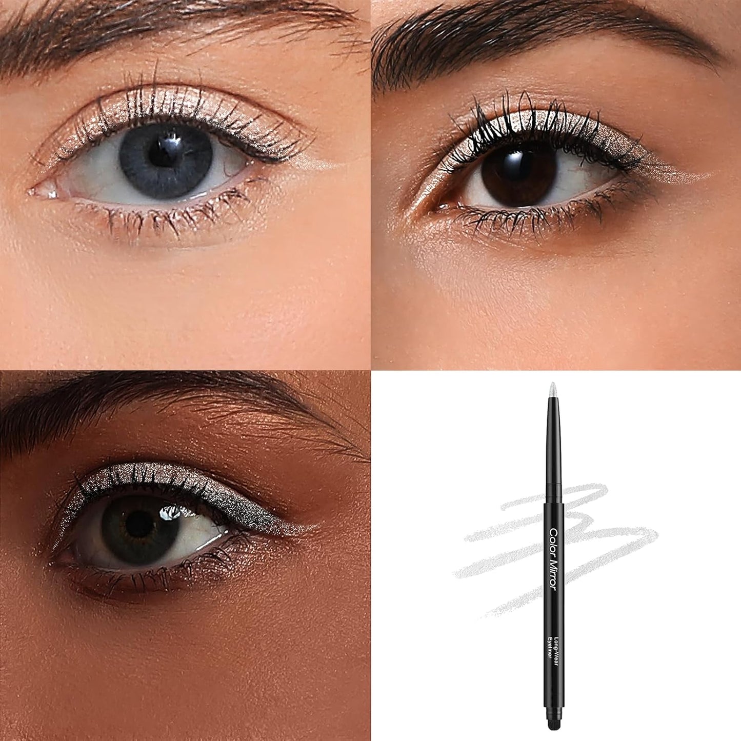 Smudge Proof Eyeliner, Waterproof Retractable Eye liner with Brush, Matte and Shimmer Eyeliner Pencil, Creamy Texture, Long lasting & Smooth(46 Platinum Shimmer)