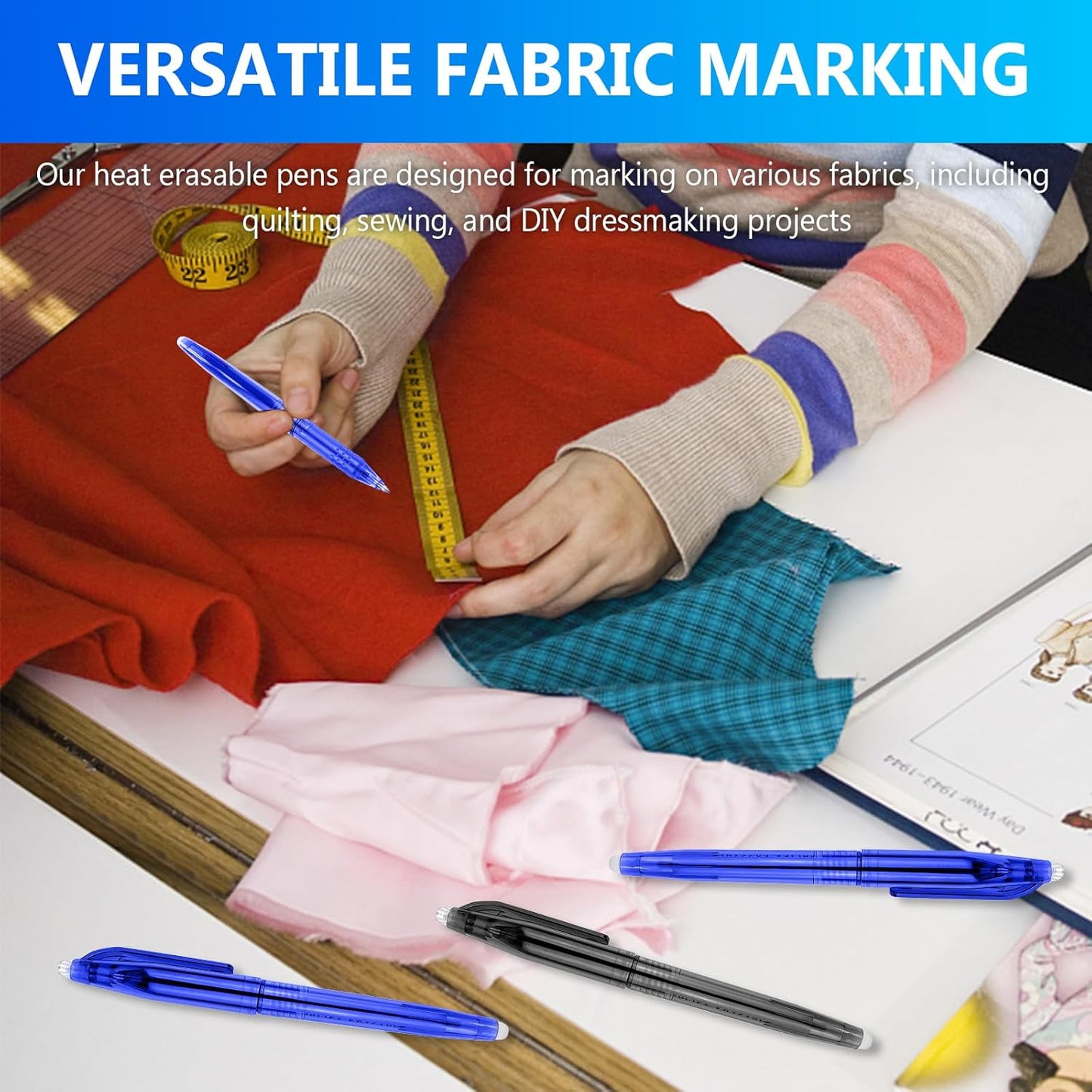 12pcs Heat Erasable Pens for Fabric Fabric Marking Pens Fabric Markers for Quilting Sewing DIY Dressmaking Fabrics Tailors Chalk