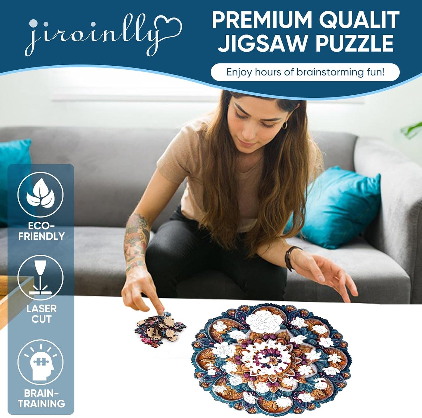 Wooden Jigsaw Puzzles, Mandela Wooden Puzzles for Adults 200 Pcs, 11.4'' x 11.4'' Luxurious Shaped Wood Puzzle, Beautiful Package, Best Gift for Adults and Kids, Family Game