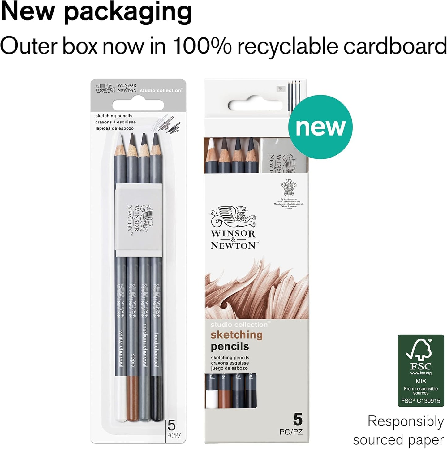Winsor & Newton Studio Collection Artist Pencils, Sketching Pencils, Set of 5