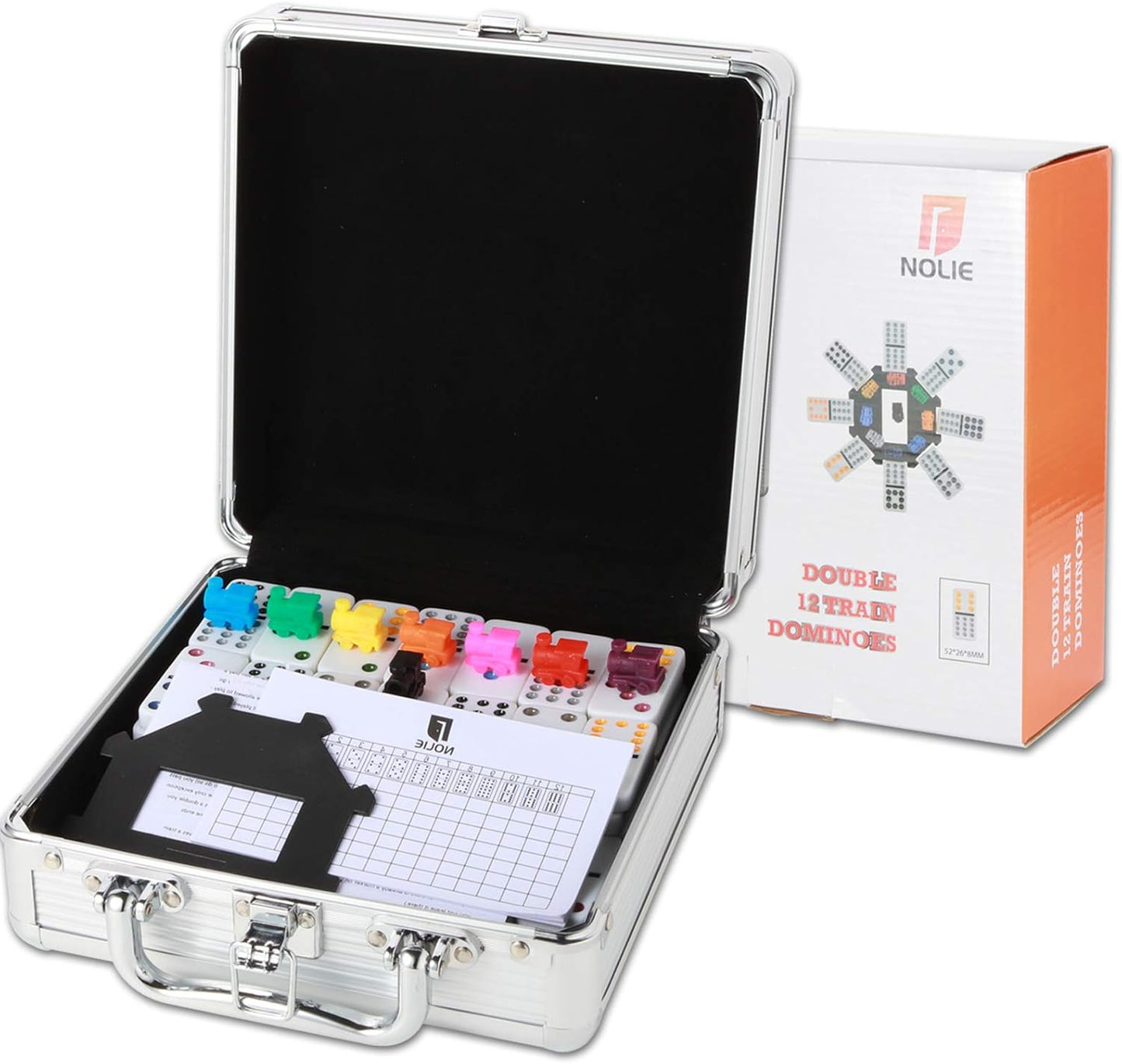 NOLIE Mexican Train Dominoes Game, Double 12 Dot Dominoes Set with Aluminum Case