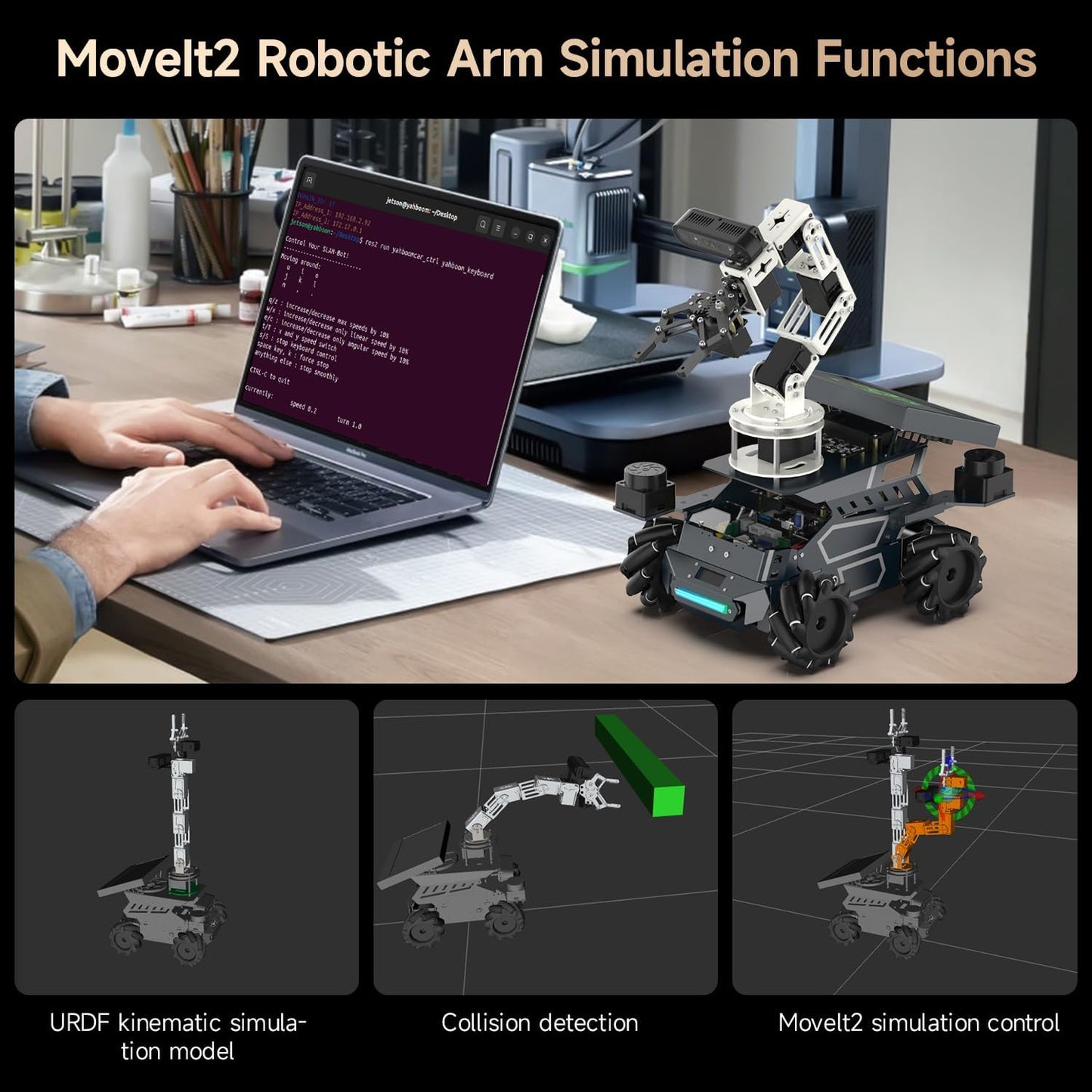 Yahboom ROS2 Robot Kit with Jetson Orin NX 16GB Super Large AI Model with 6DOF Robotic Arm AI Voice Interaction Module Supports 3D AI Vision App Control