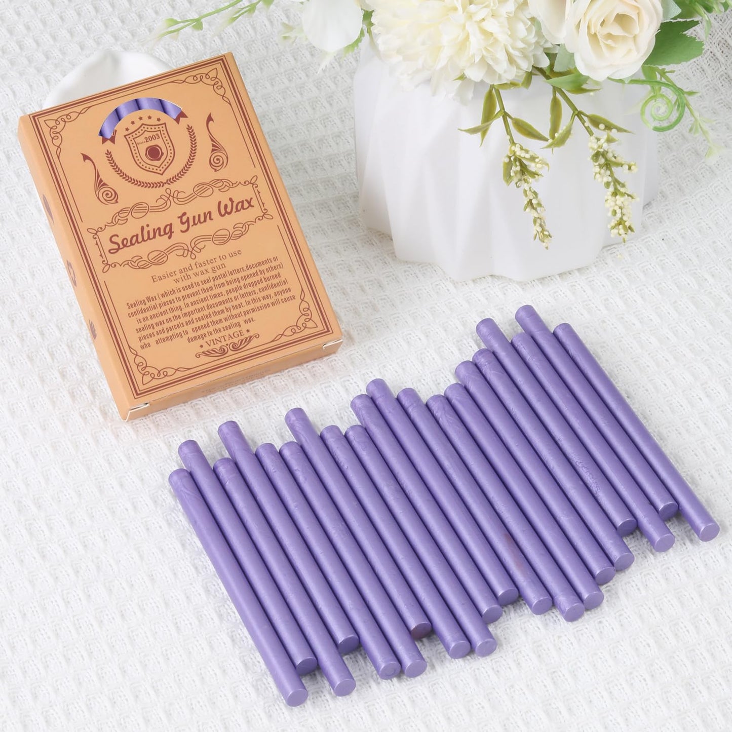 Pearl Purple Sealing Wax Sticks, WASOHLING 20Pcs Glue Gun Wax Seal Sticks for Wax Seal Stamp, Purple Wax Seals for Christmas Wedding Invitation Envelope Letter Seals, Craft Adhesive (Mini Size)