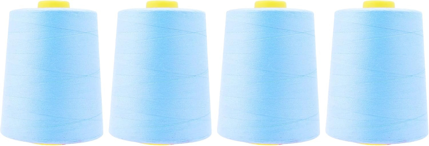 Mandala Crafts 4 Pack of Serger Threads Cones Spools - 20S/2 24000 Yards Polyester Ice Blue Threads for Sergers Machine and Overlock Quilting Sewing Machine