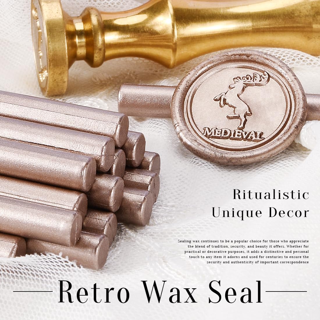 TELOSMA 16 Pcs Champagne Mini Wax Seal Sticks, Ideal for Making Wedding Invitations, Wine Packages, Cards & Gift Boxes Wax Seals