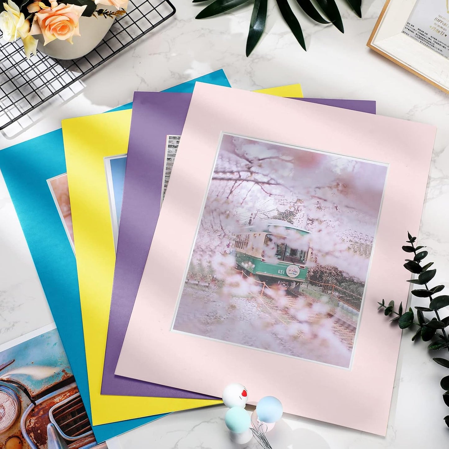 60 Pack Picture Mats 11 x 14 Inch Frame Mattes Matting with Acid Free Pre Cut Mattes White Core Bevel Cut Mats for 8 x 10 Pictures for Home Gallery Wall Hanging Art Decoration (Mixed Colors)