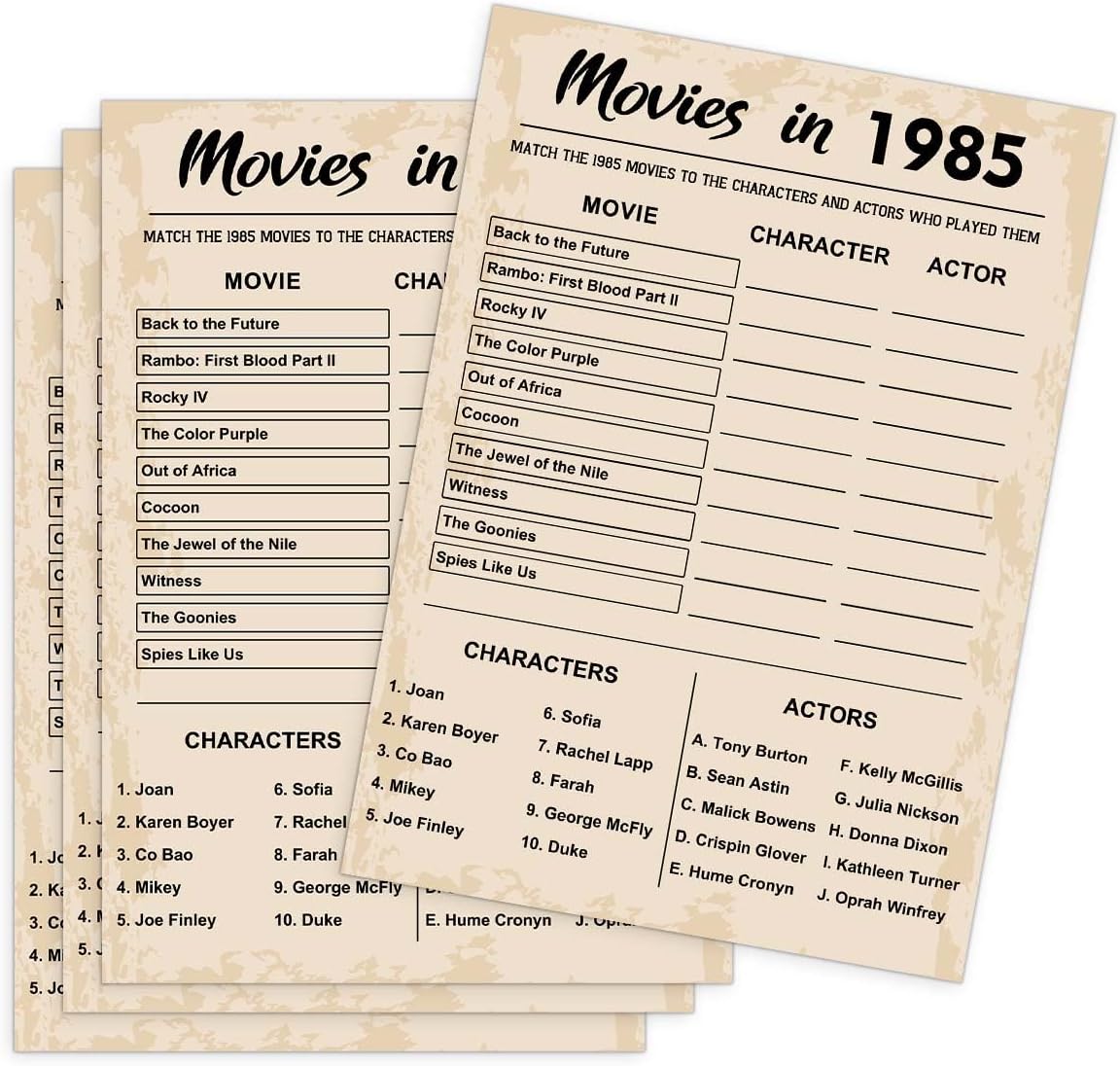 40th Birthday Party Games, Movies in 1985 Games, Birthday Party Supplies for Adults, Fun 1985s Party Game，Pack of 30 Cards