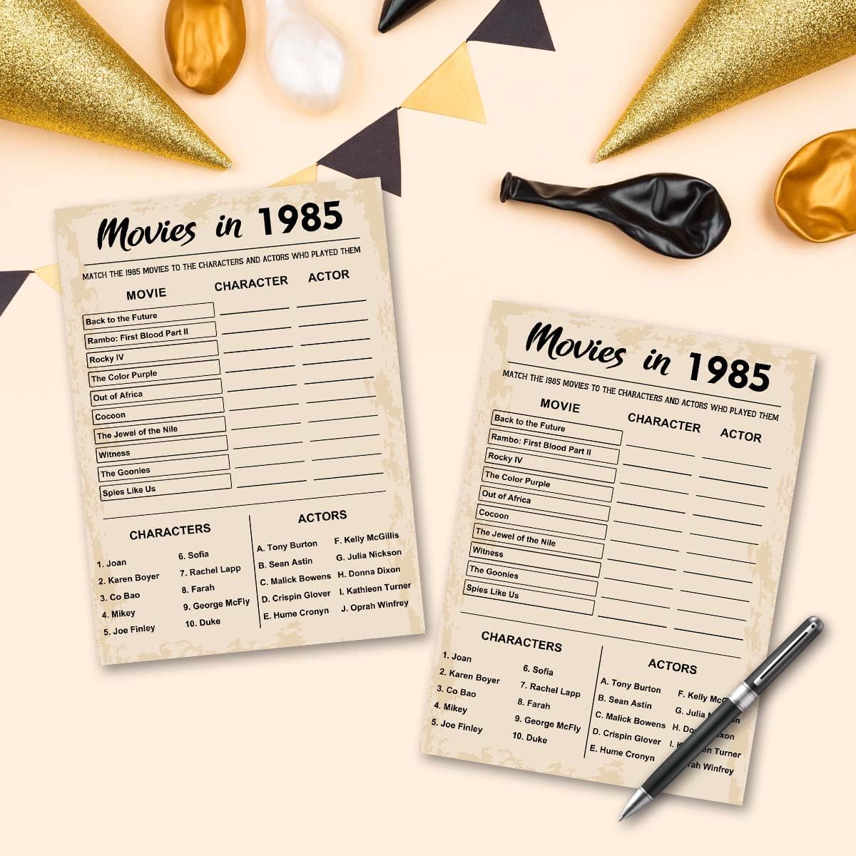 40th Birthday Party Games, Movies in 1985 Games, Birthday Party Supplies for Adults, Fun 1985s Party Game，Pack of 30 Cards