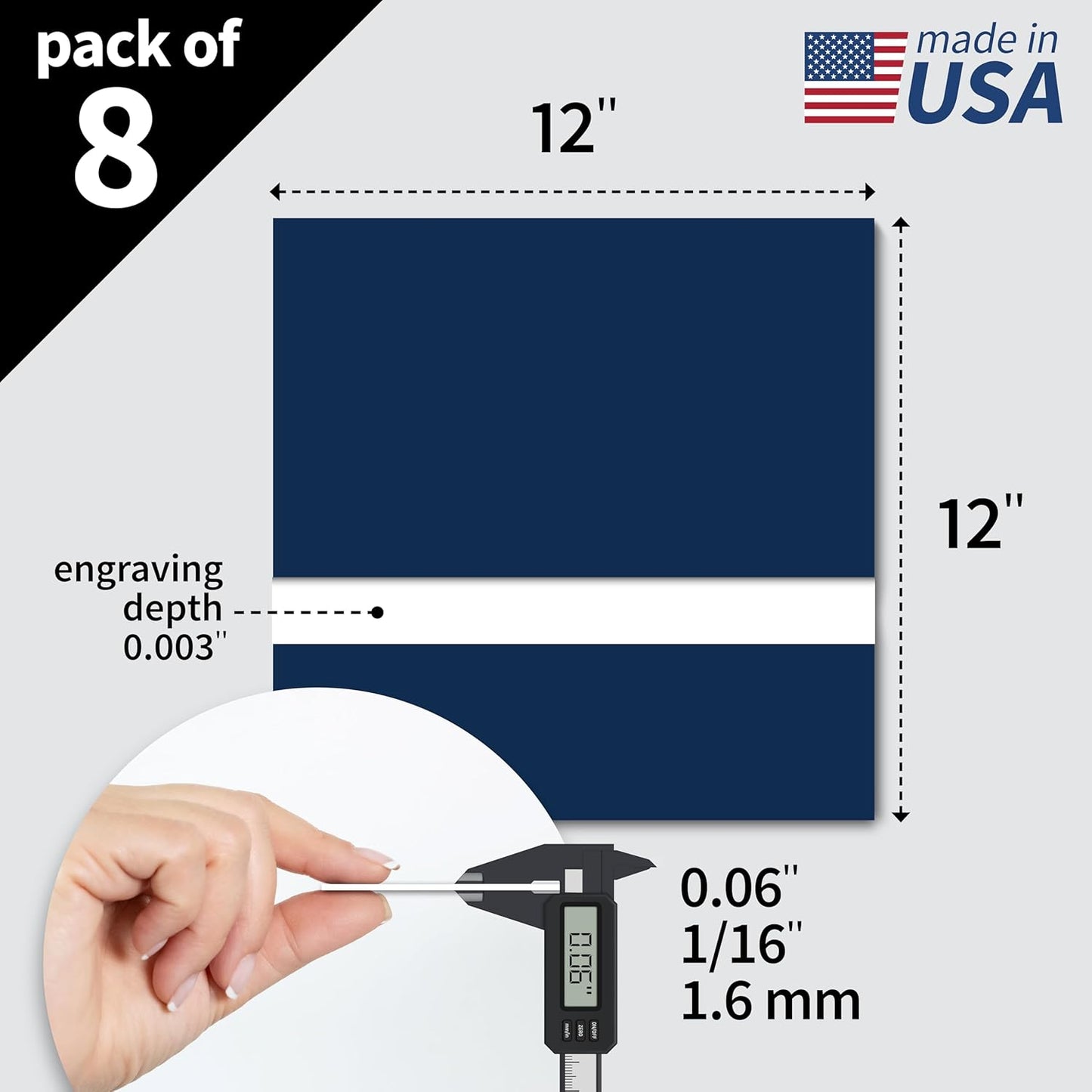 Trotec TroLase | 12"x12"x1/16", 8 Pcs | Light Blue/White | 2 Ply | Modified Acrylic | Laser Engraving Double Color Plastic Sheet | Engraving Blanks for Laser, Saw, Guillotine | Made in USA