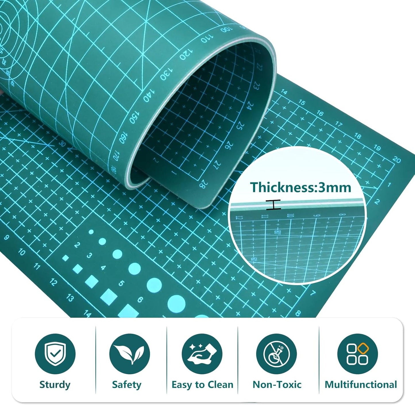 Cutting Mat 9"x12" Self Healing Cutting Mat Size Double Sided 5-Ply Rotary Sewing mat for Crafts Fabric Quilting Hobby Art Clay Precision Scrapbooking Project, A4, Green 4PCS