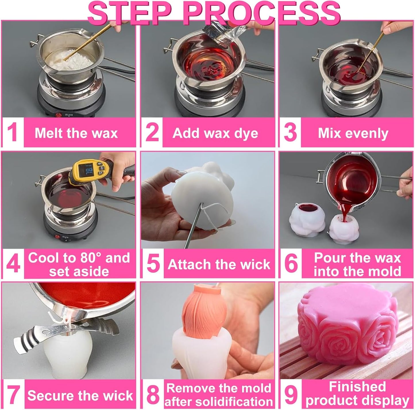 Rose Flower Column Candle Molds Day Cylinder Resin Casting Mold for Candle Making Resin Casting Silicone Mold for DIY Candle Making Polymer Clay Craft Plaster