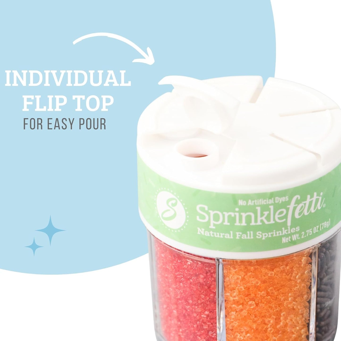 Sweets Indeed Natural Fall Sprinkles 6-Cell Jar – 2.75 oz | Dye-Free Chocolate Jimmies & Red & Orange Sanding Sugars | Autumn & Thanksgiving Cupcake & Cookie Decorations