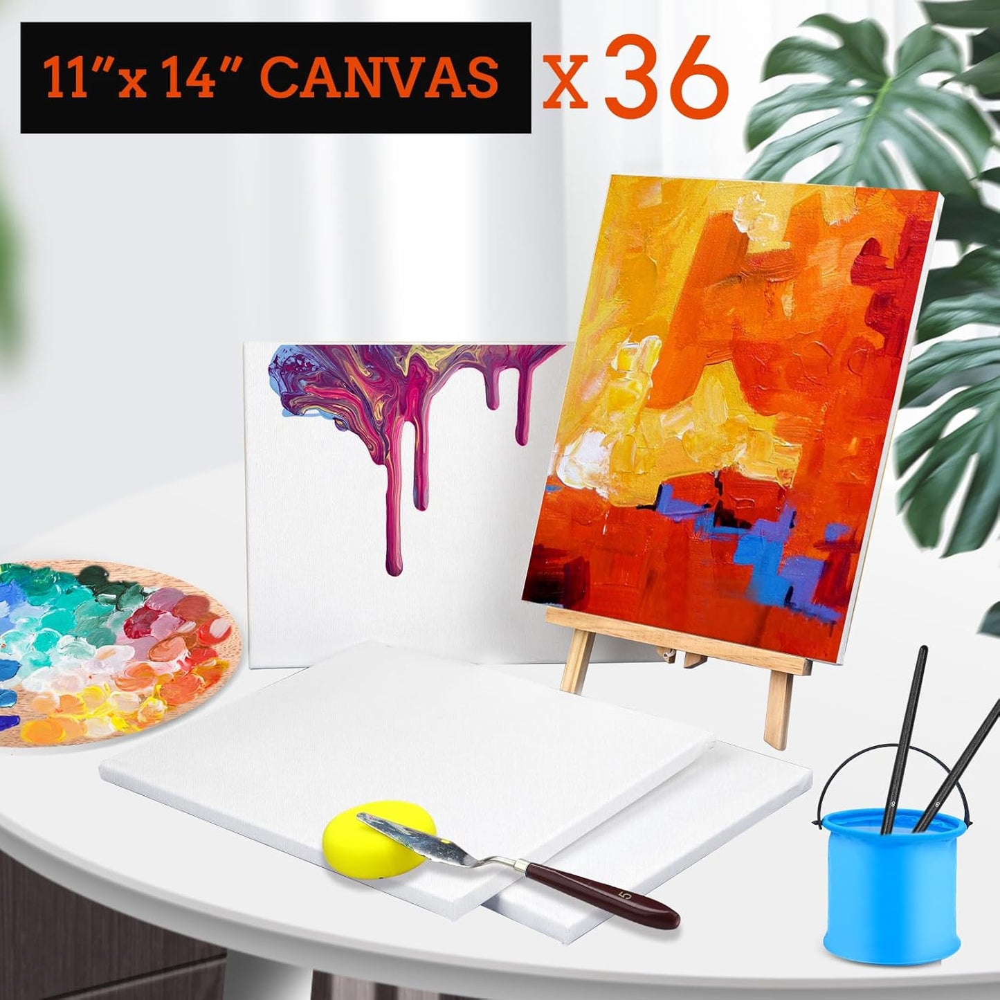 ESRICH Stretched Canvas for Painting 11x14 Inch, 36 Pack Blank Canvas -5/8 in Profile Primed Cotton White Canvases for Painting for Oil & Acrylic Paint
