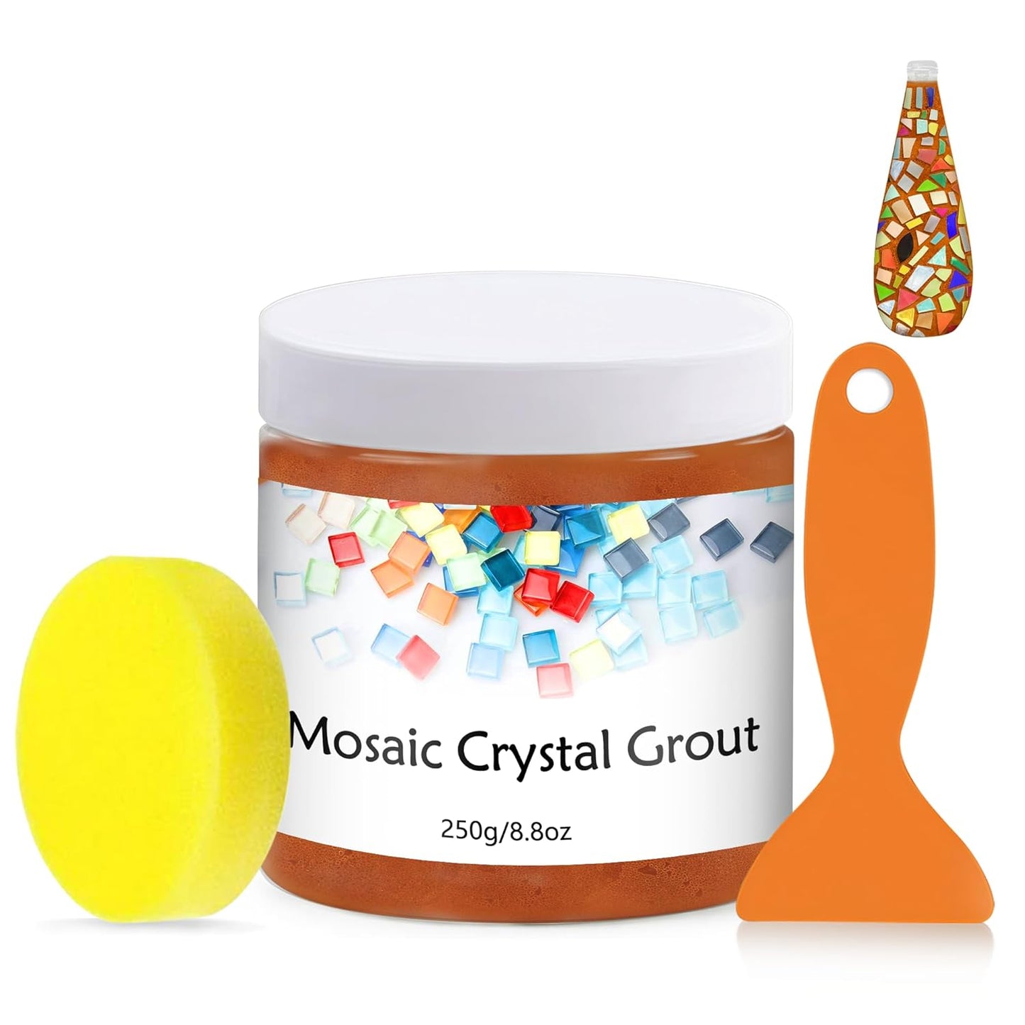 Mosaic Crystal Grout, Mosaics Tile Tools, Mosaic Tile Accessories – Essential for Handmade Grouting and Perfect for DIY Craft Projects (Orange Red, 8.8oz)