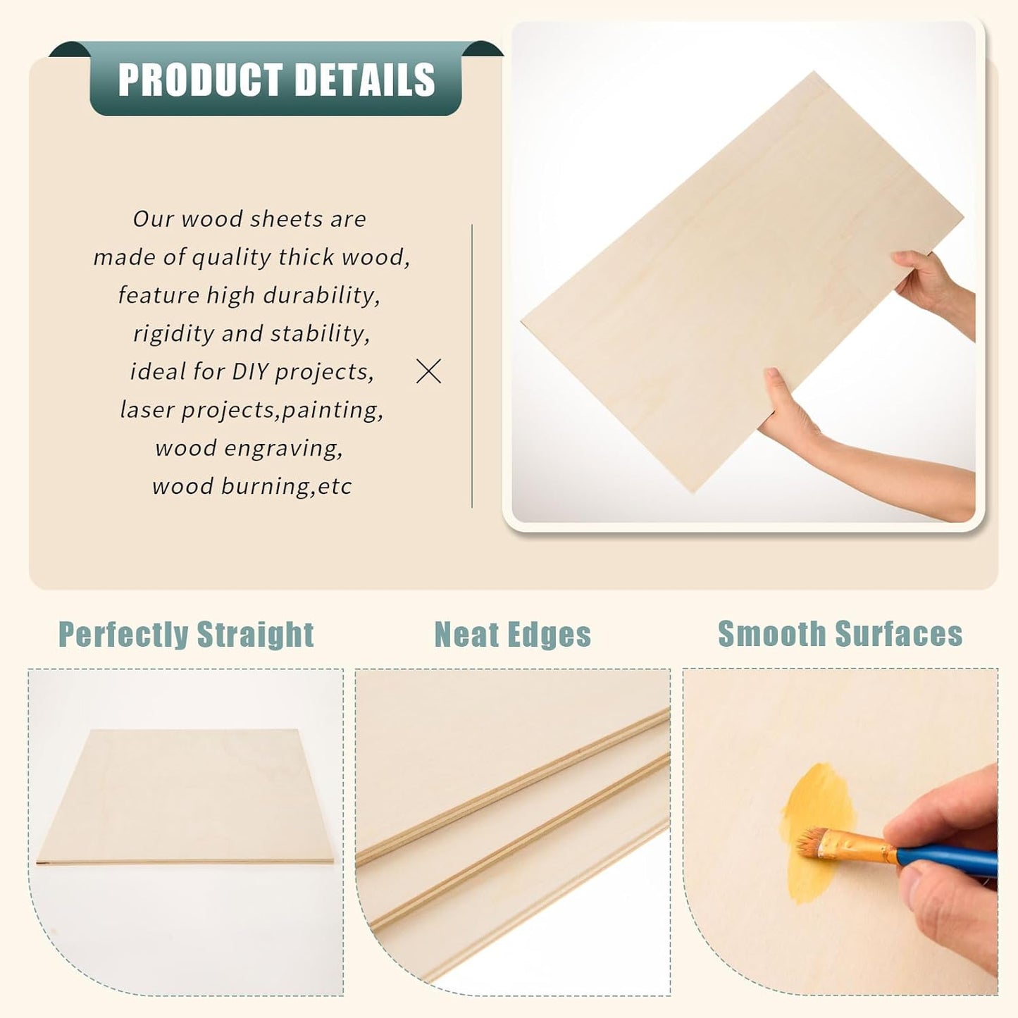 6 Pack 12 x 24 x 1/4 Inch-6mm Thick Basswood Sheets for Crafts Unfinished Plywood Sheets Rectangular Wood Panel Boards for DIY Laser Project, Wood Burning, Engraving, Architectural Models, Staining