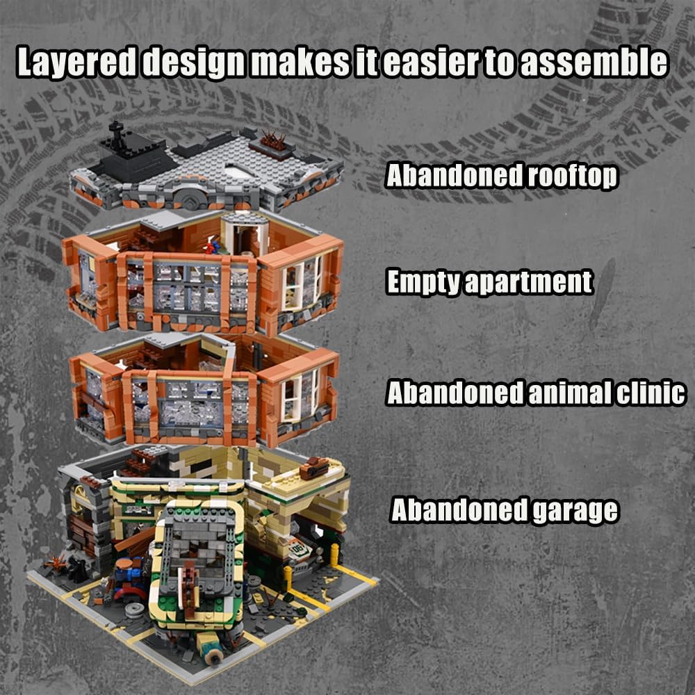Retro Modular Buildings City Sets,Abandoned Expert Garage and Rusted Cars,City Modular Collection Kit,3325 pcs for Adults & Teen