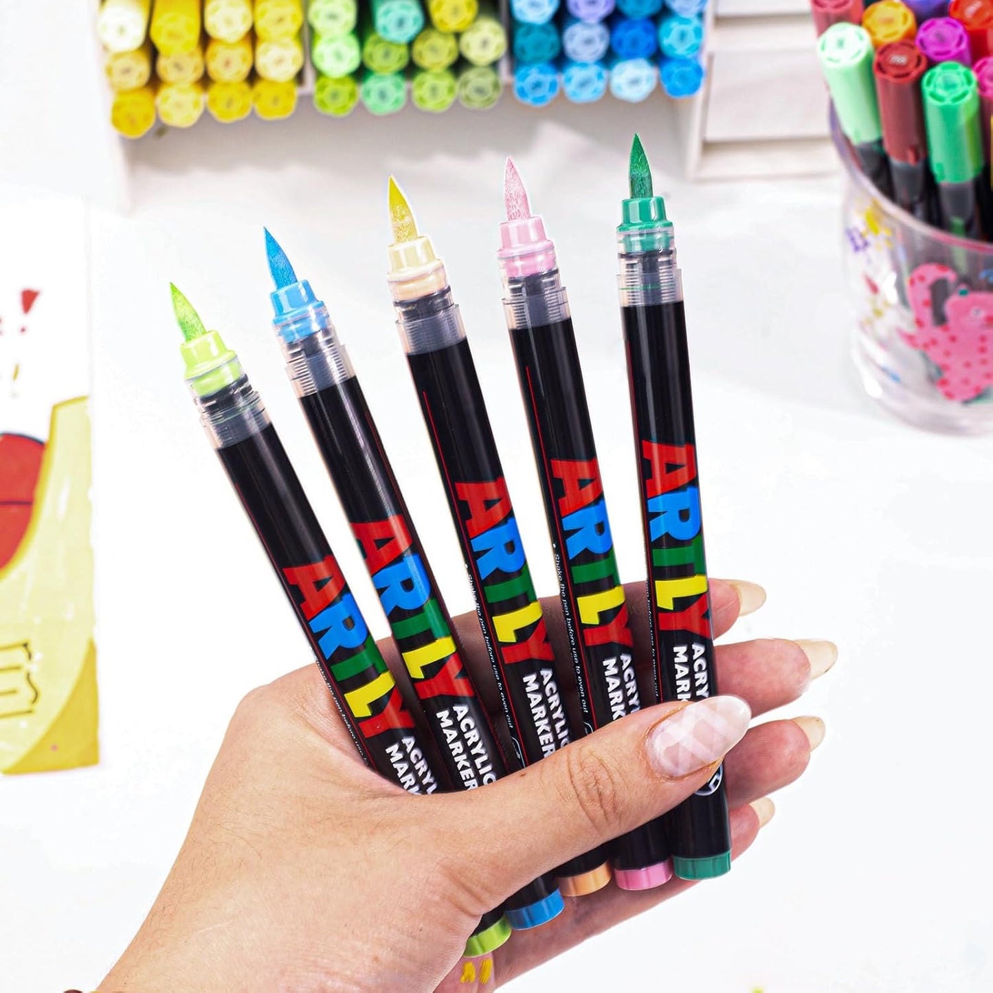 Acrylic Paint Markers, Acrylic Paint Pens, Fabric Markers for Textile, Rock, Glass, Wood, Paper, Ceramic, Canvas DIY Art Supplies Kit for Kids and Adults (120)
